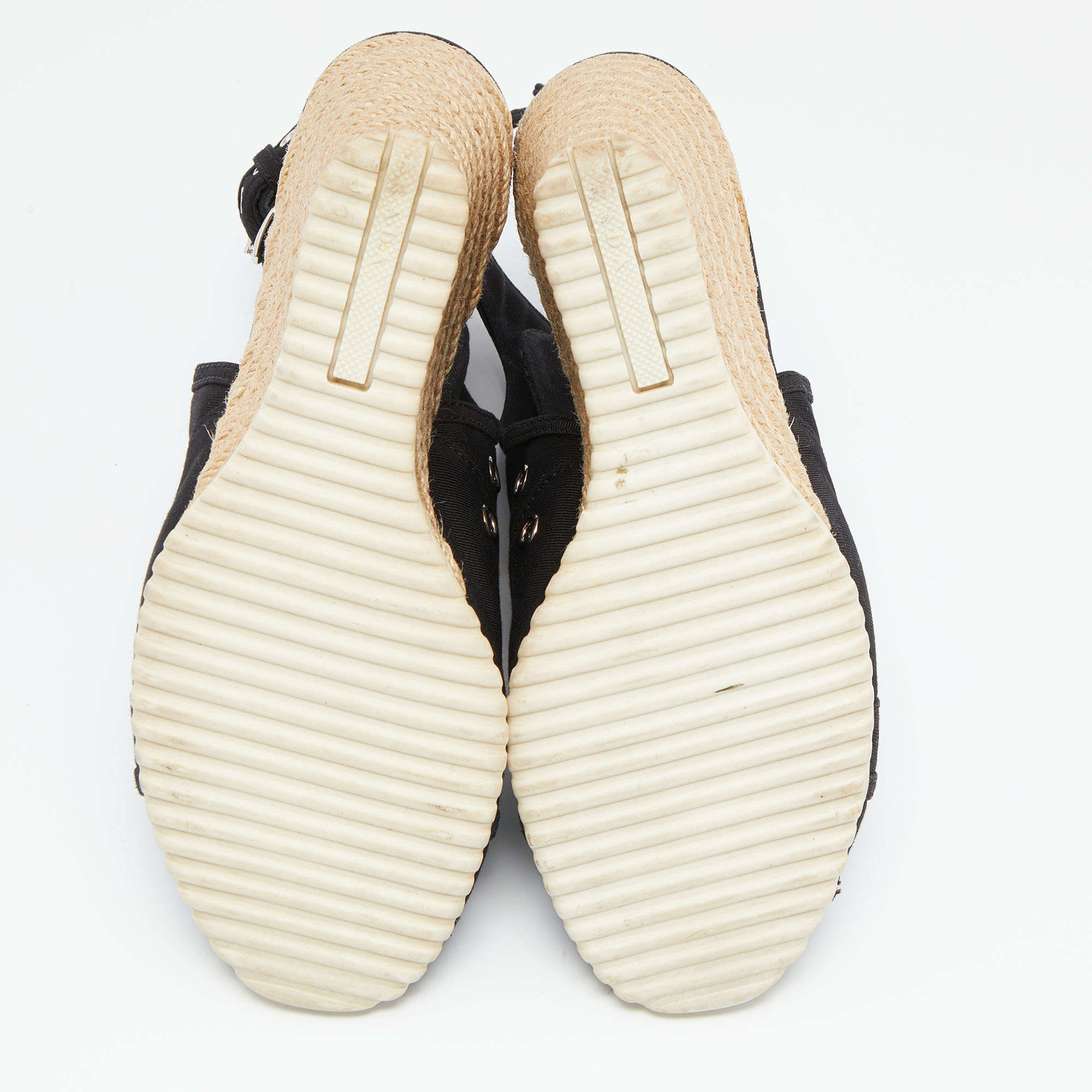 Prada Sport Black Canvas Espadrille Wedge Slingback Sandals Size 38.5