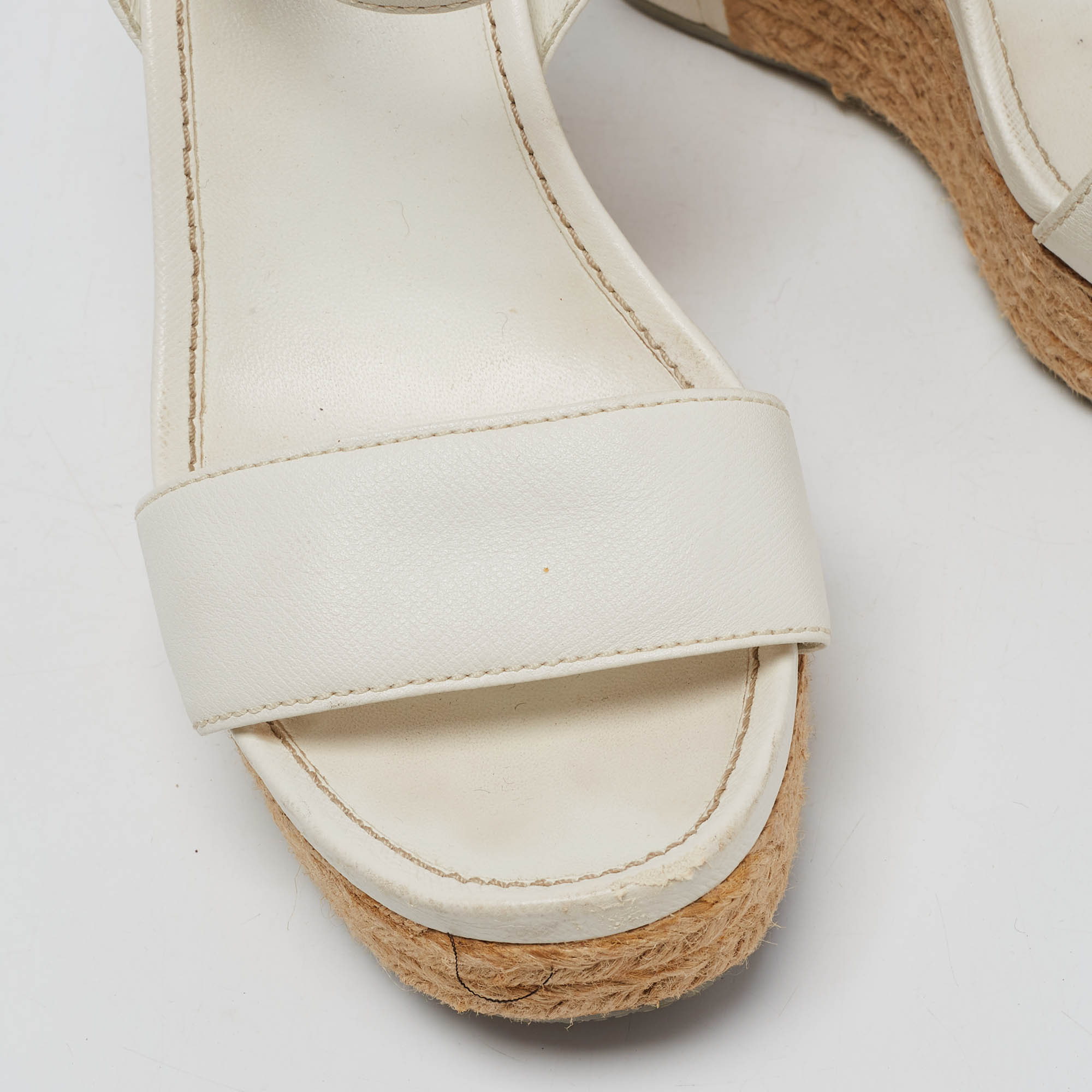 Prada Sport White Leather Espadrille Platform Wedge Sandals Size 38