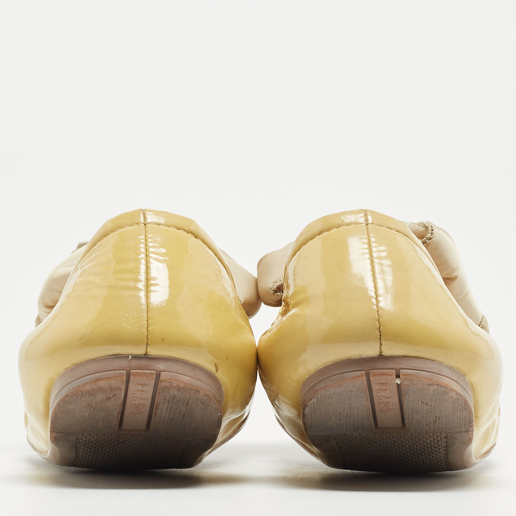 Prada Sport Yellow Patent Leather Bow Scrunch Ballet Flats Size 36.5