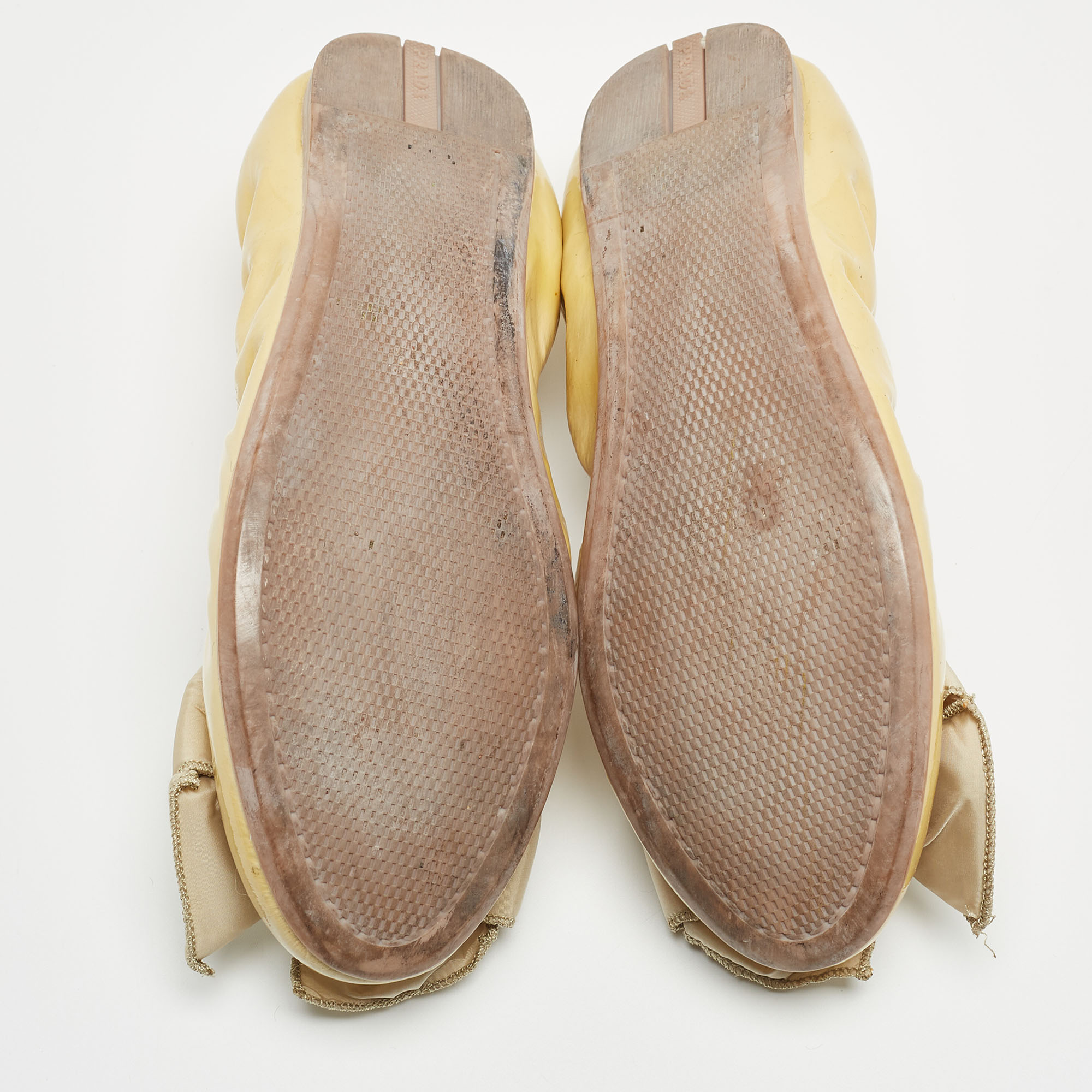 Prada Sport Yellow Patent Leather Bow Scrunch Ballet Flats Size 36.5