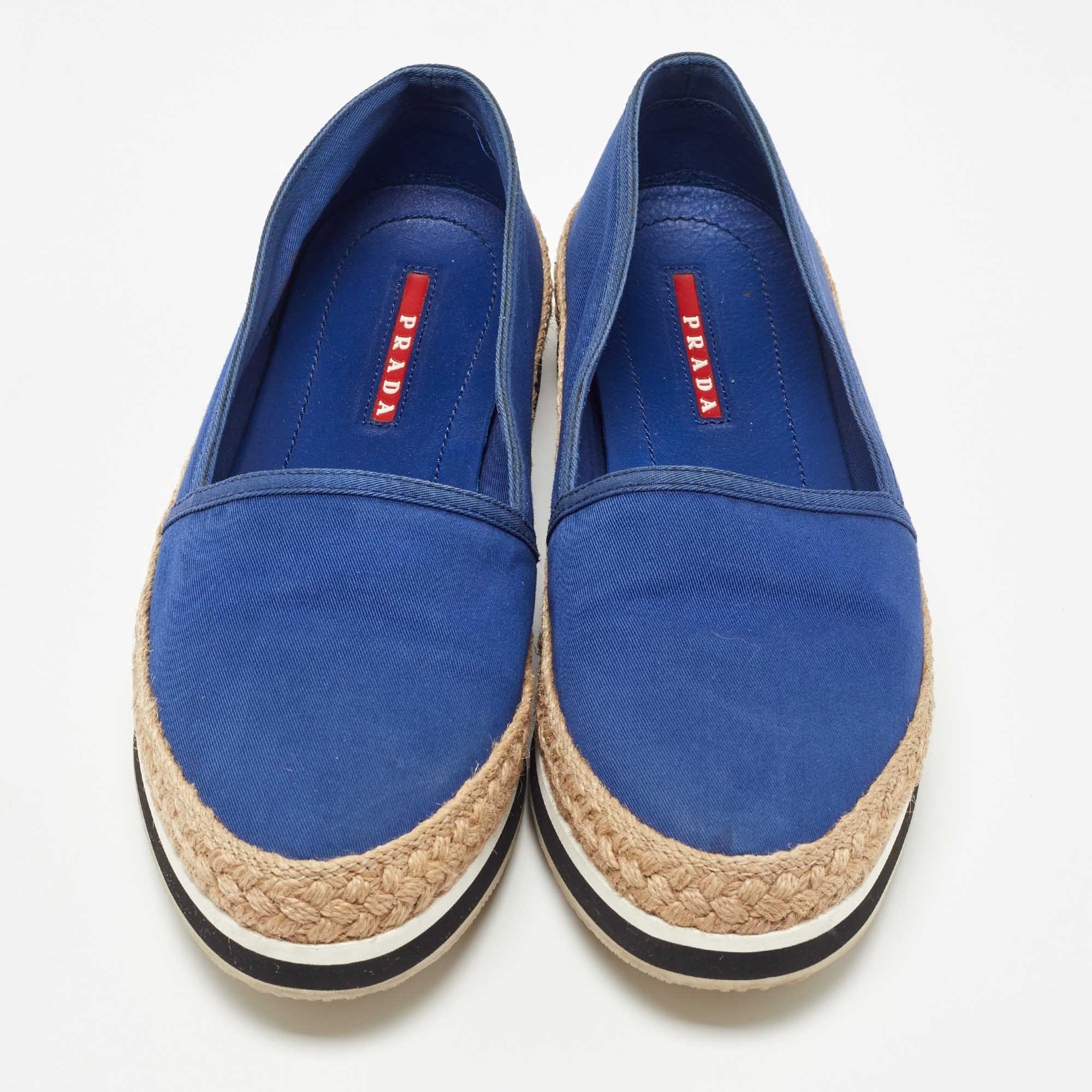 Prada Sport Blue Canvas Espadrille Sneakers Size 38