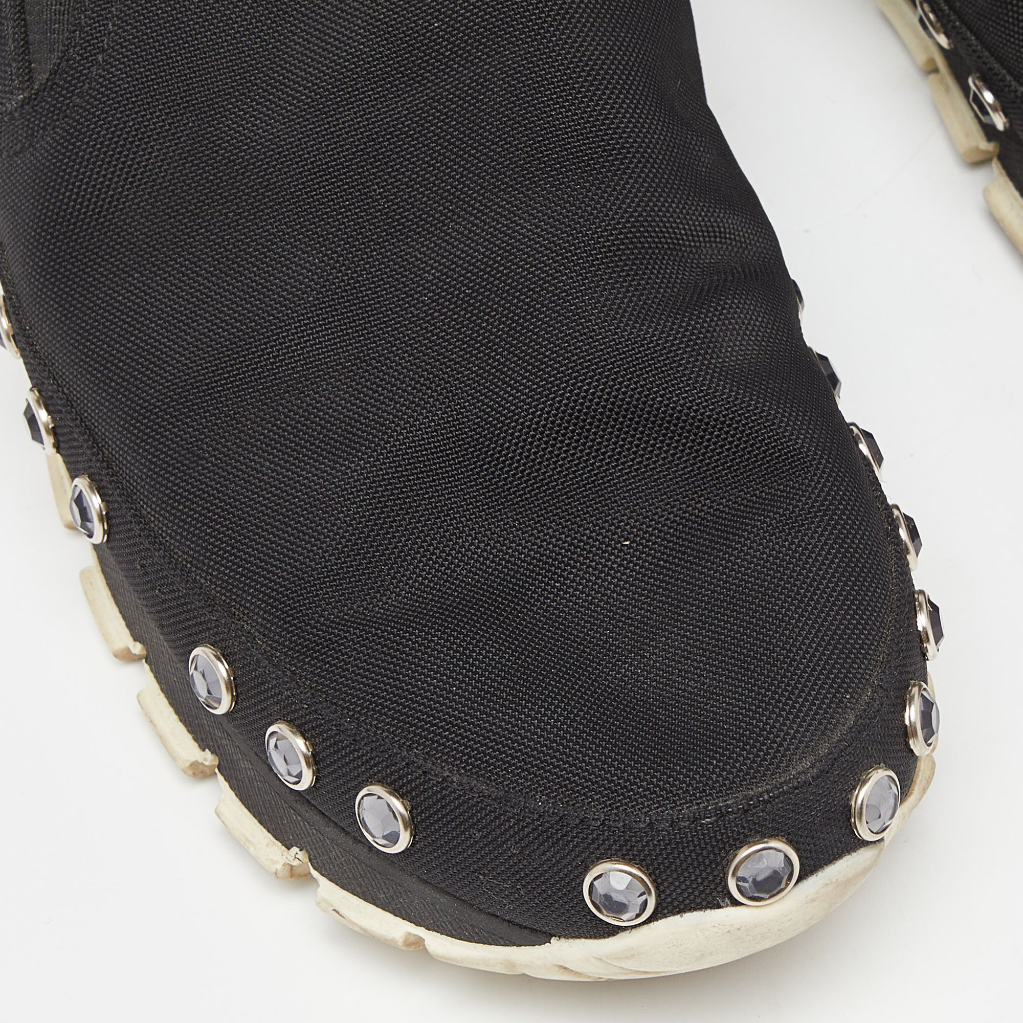 Prada Sport Black Nylon Crystals Embellished Slip On Sneakers Size 41