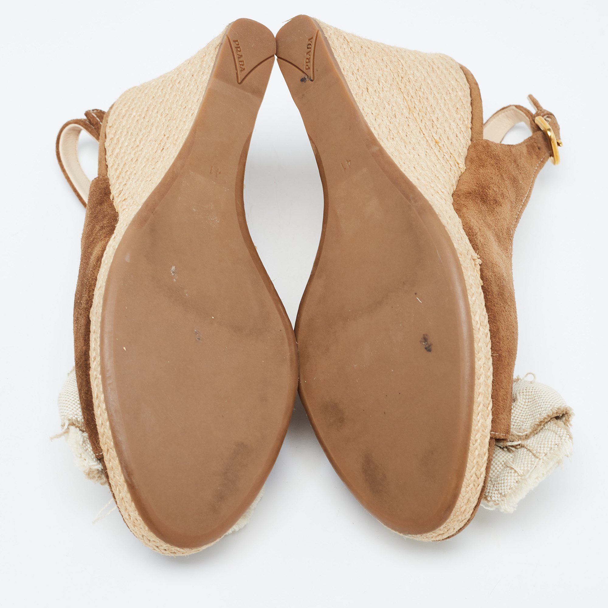 Prada Sport Brown Suede Wedge Slingback Sandals Size  41
