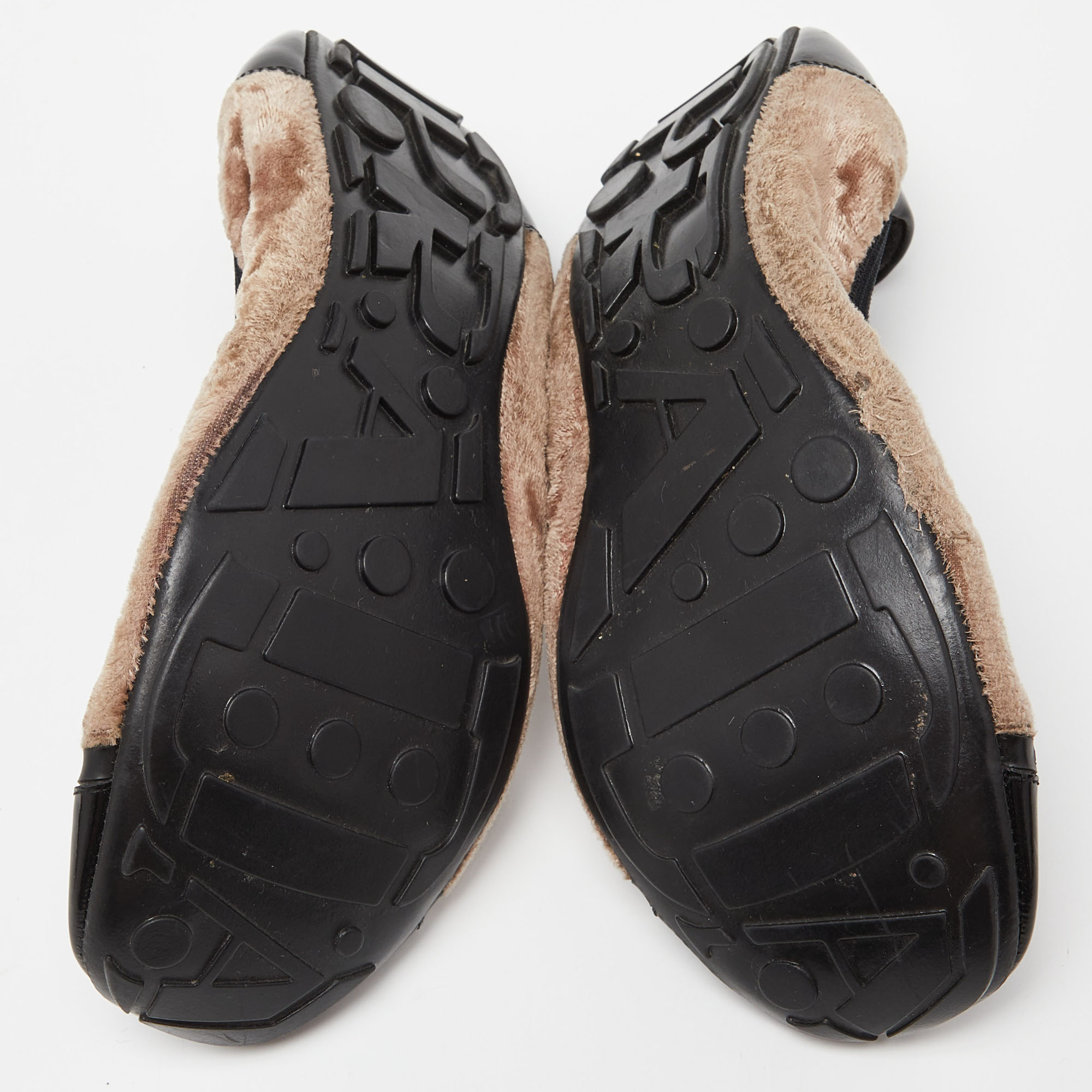 Prada Sport Black/Brown Patent Leather And Velvet Toe Cap Scrunch Ballet Flats Size 40.5