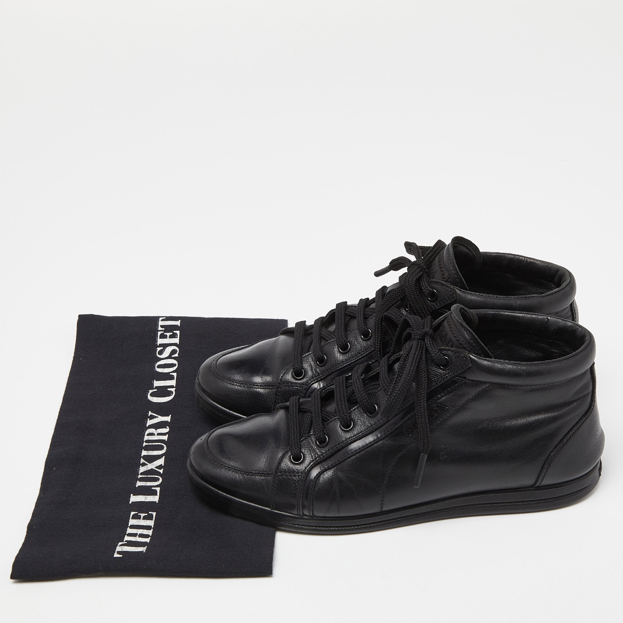 Prada Sports Black Leather Lace Up Sneakers Size 36