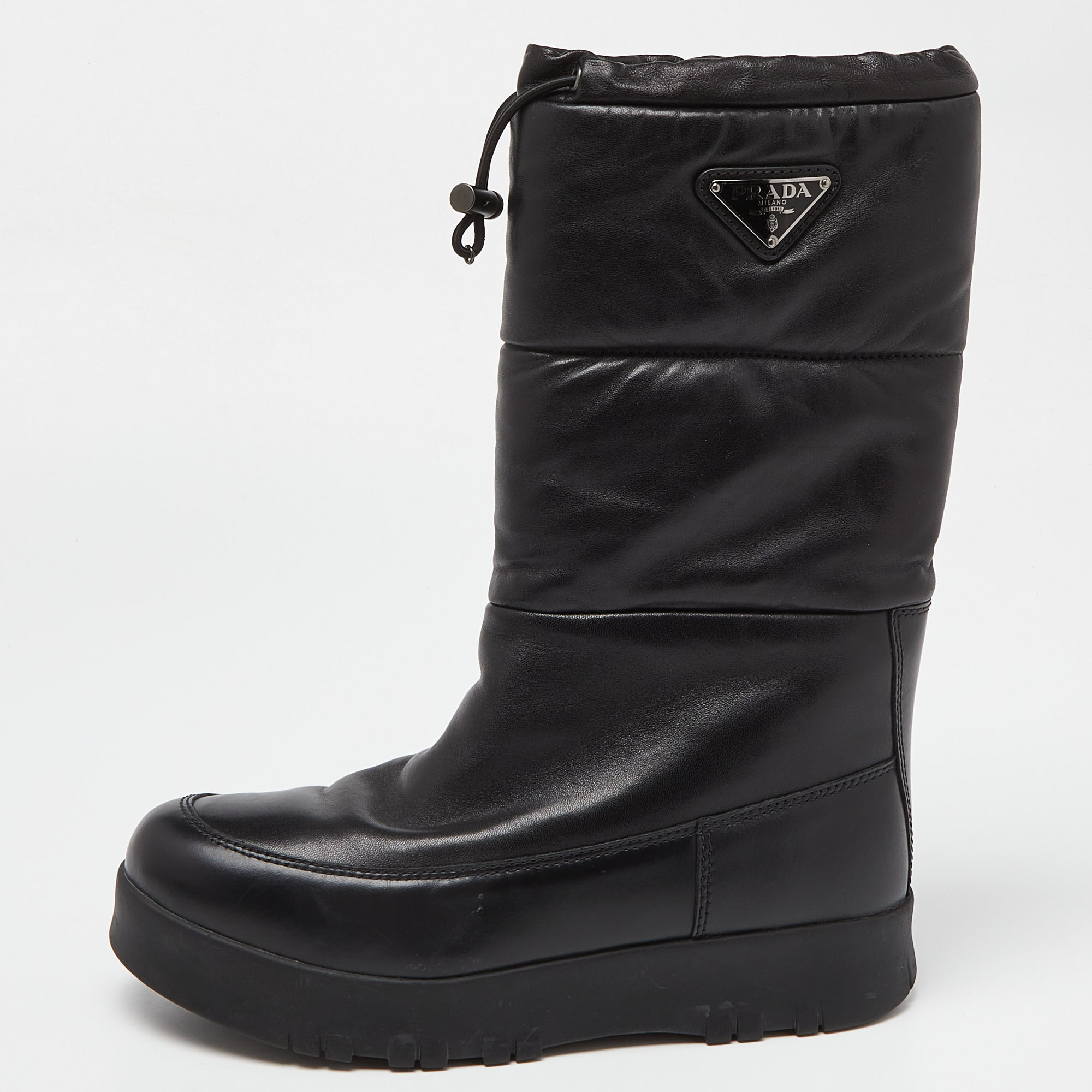 Prada sport prada black leather knee length boots size 39.5