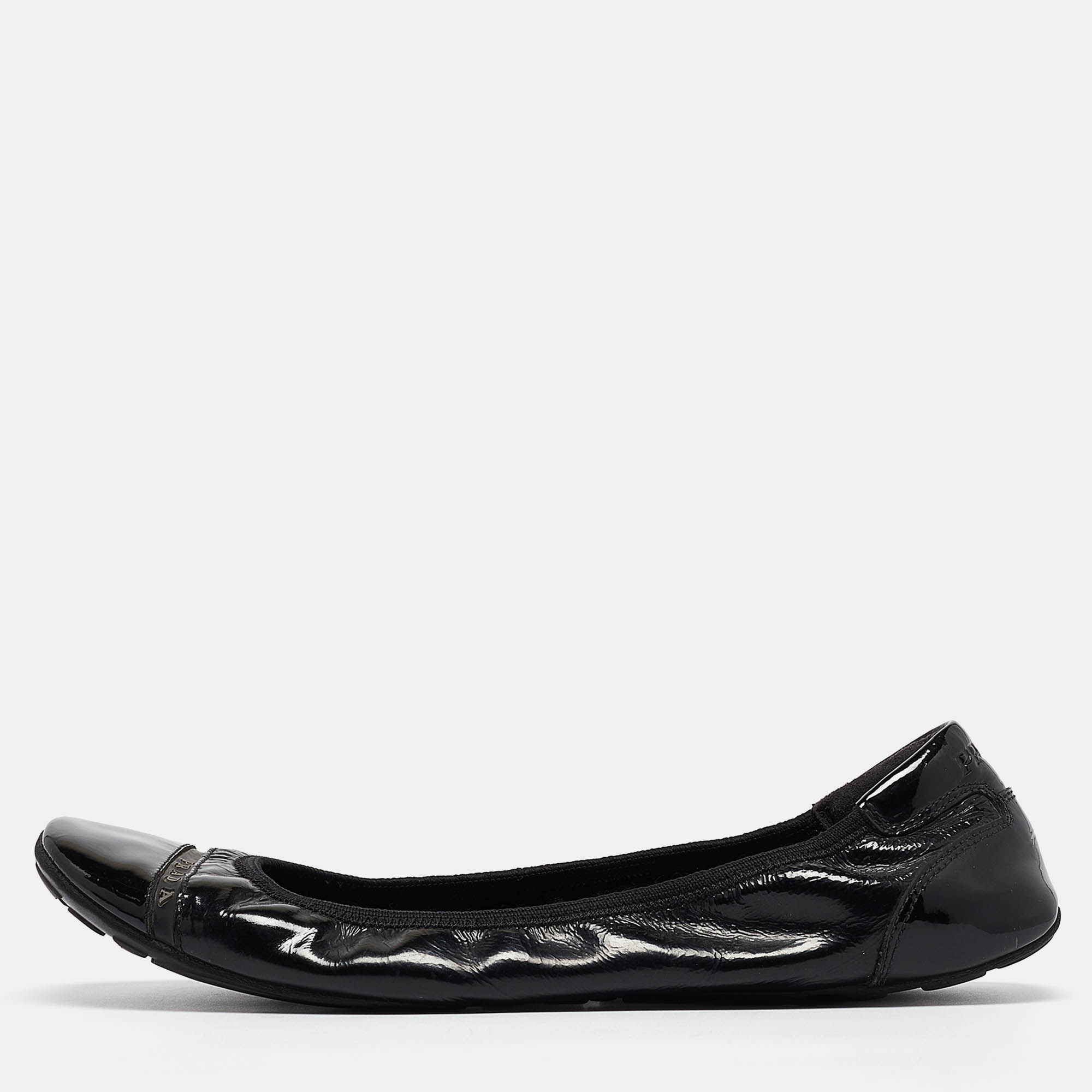 Prada sport black patent leather cap toe ballet flats size 40