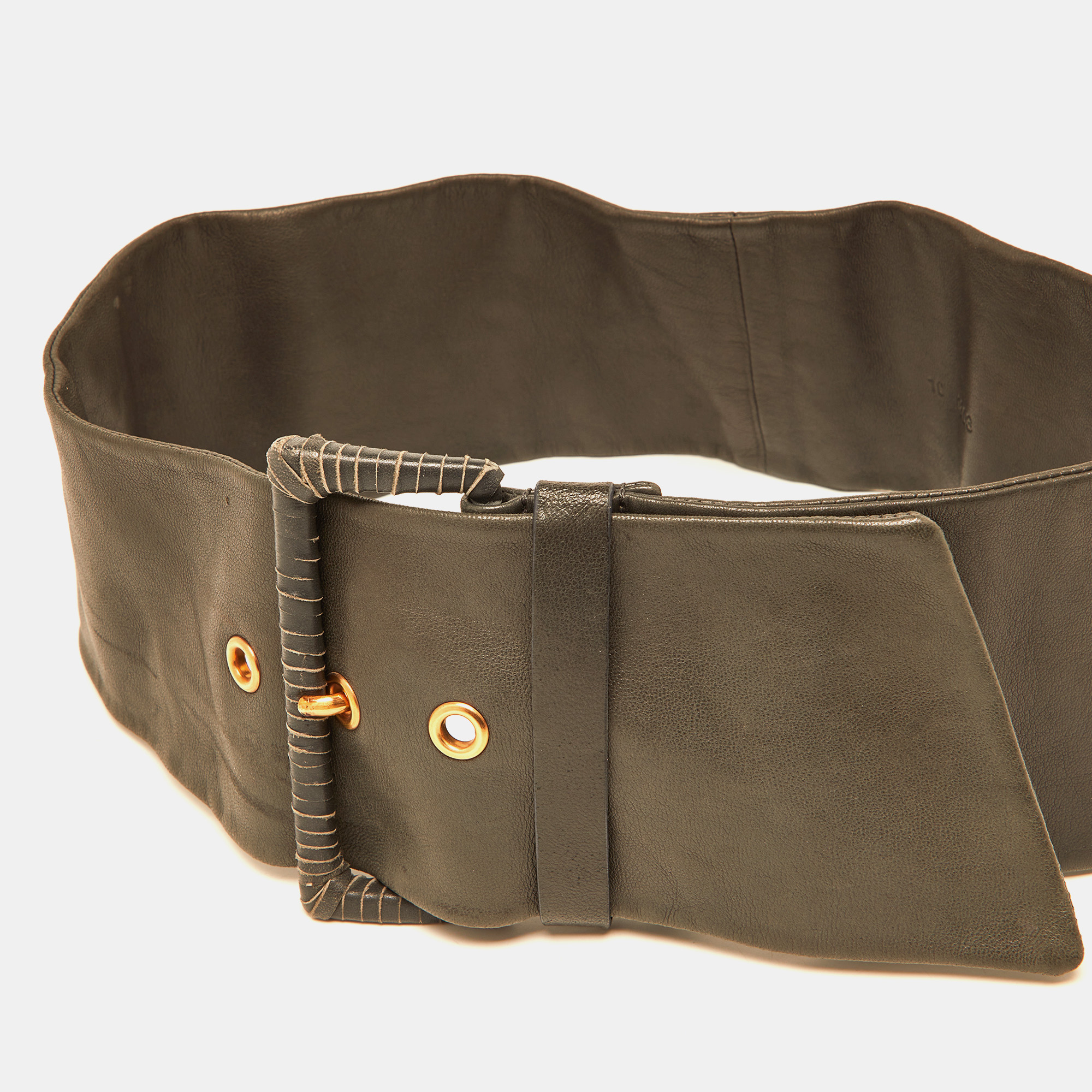 Prada Grey Leather Wide Waist Belt 80CM