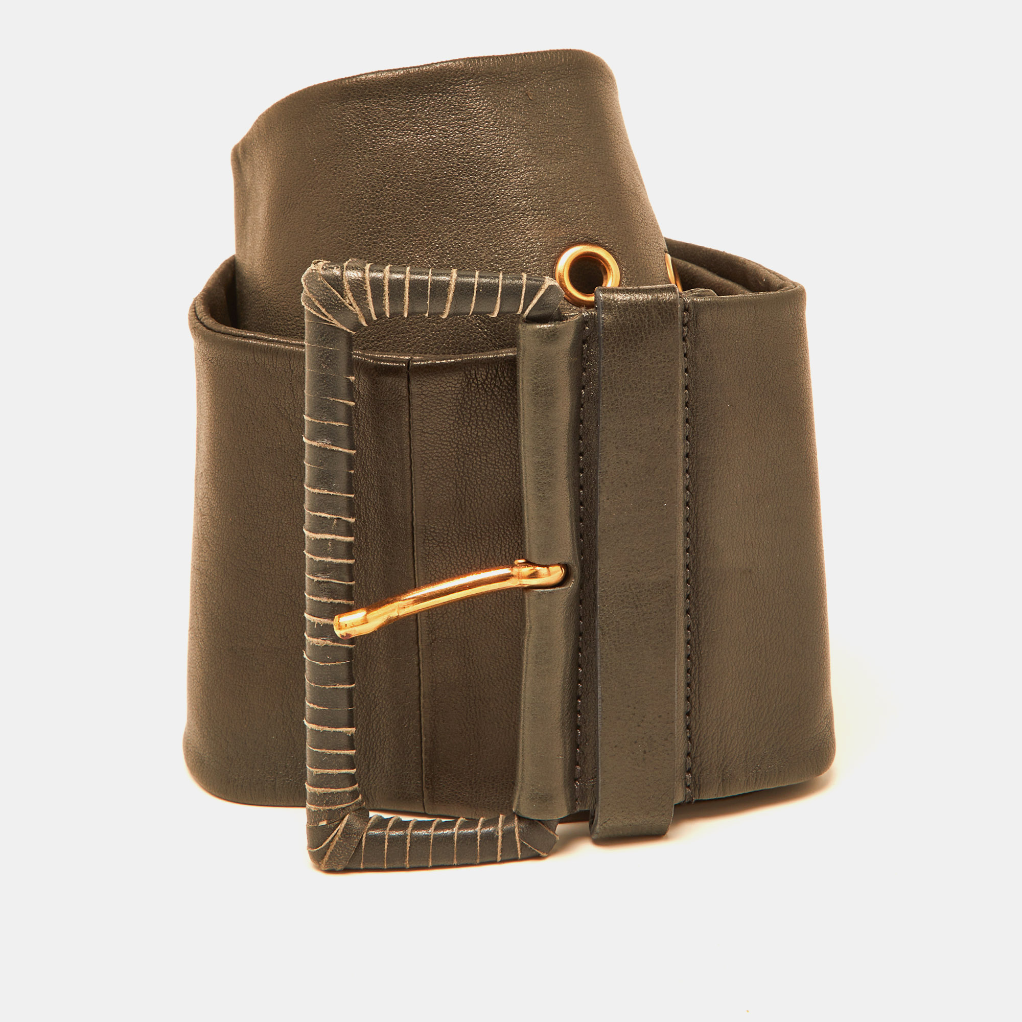 Prada grey leather wide waist belt 80cm
