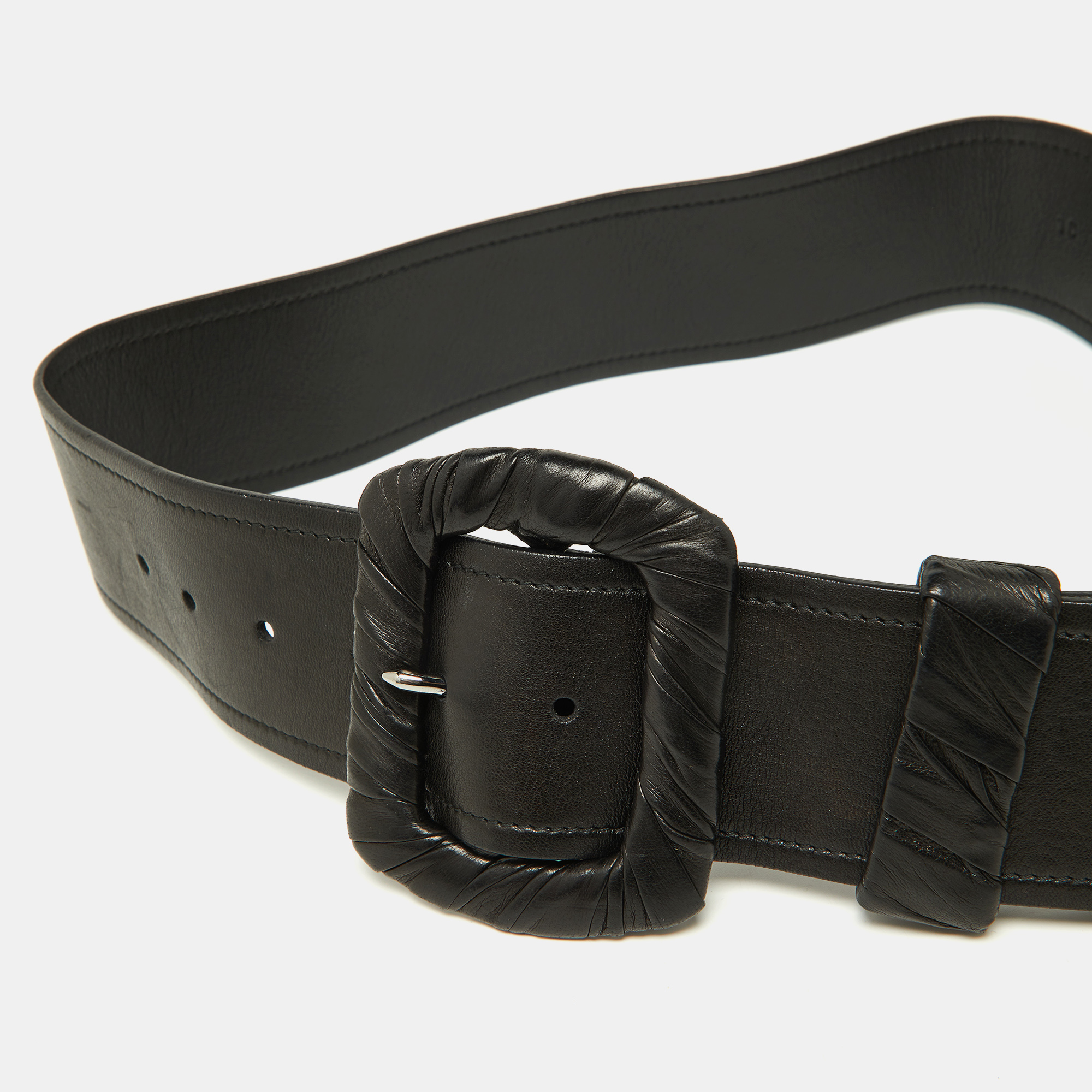 Prada Black Leather Wide Waist Belt 80CM