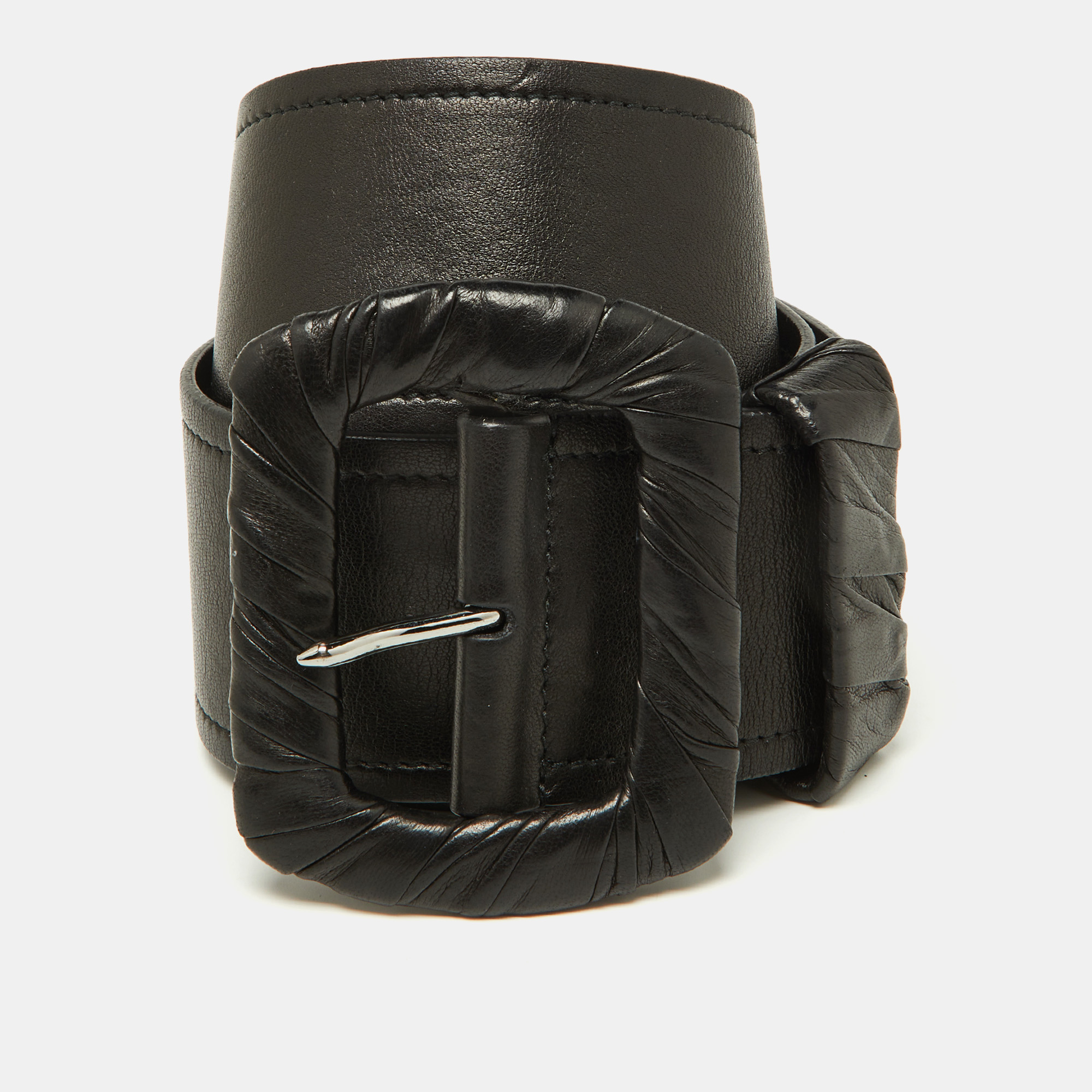 Prada black leather wide waist belt 80cm