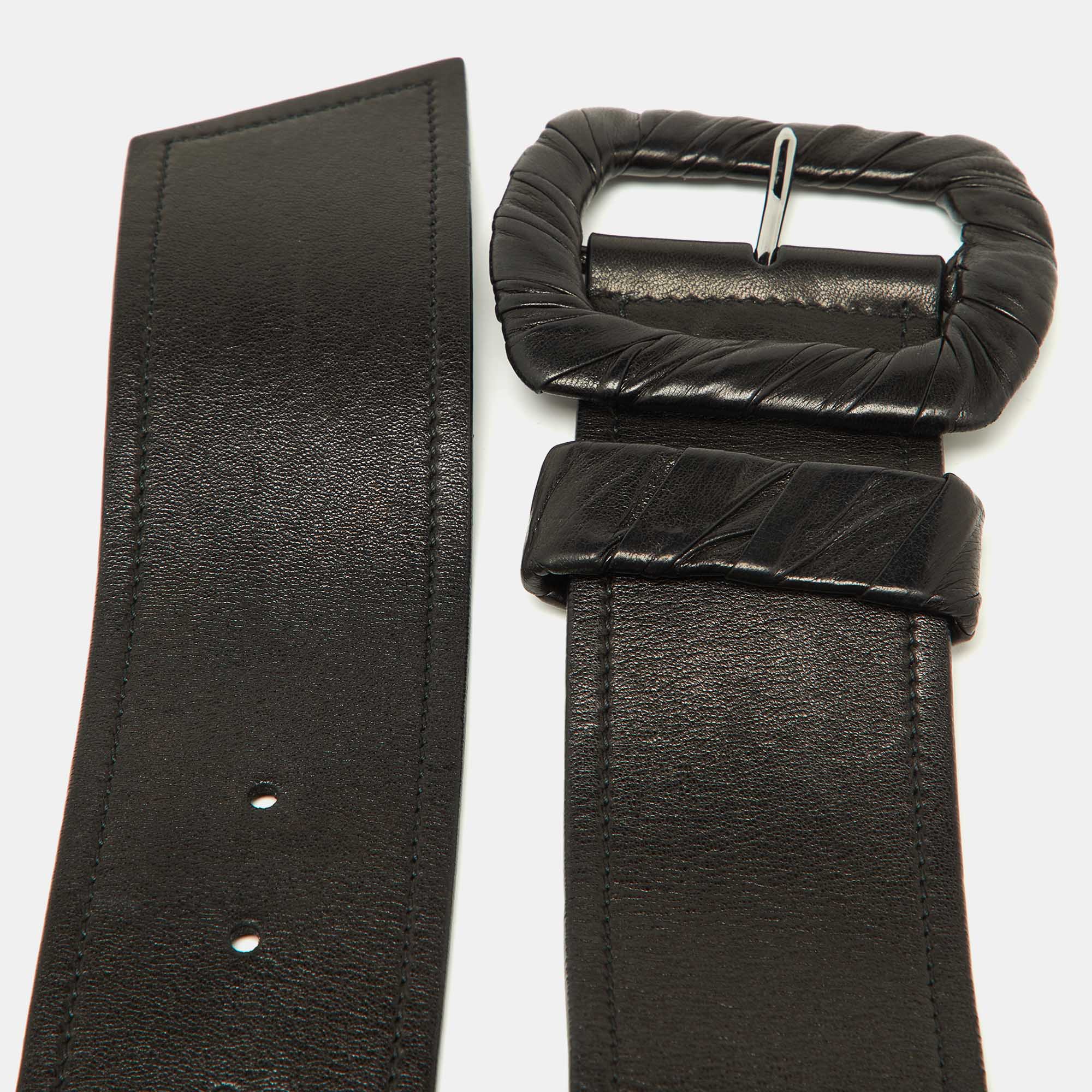 Prada Black Leather Wide Waist Belt 80CM