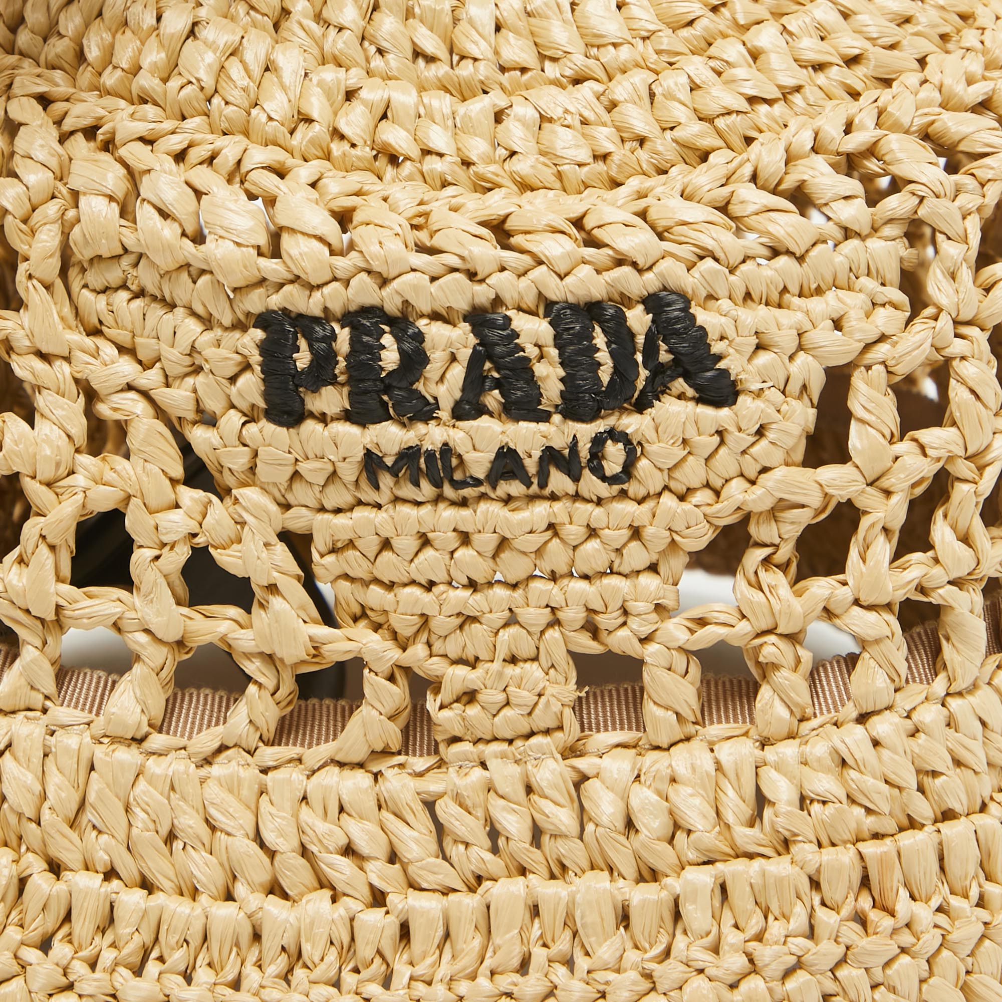 Prada Beige Logo Raffia Bucket Hat S