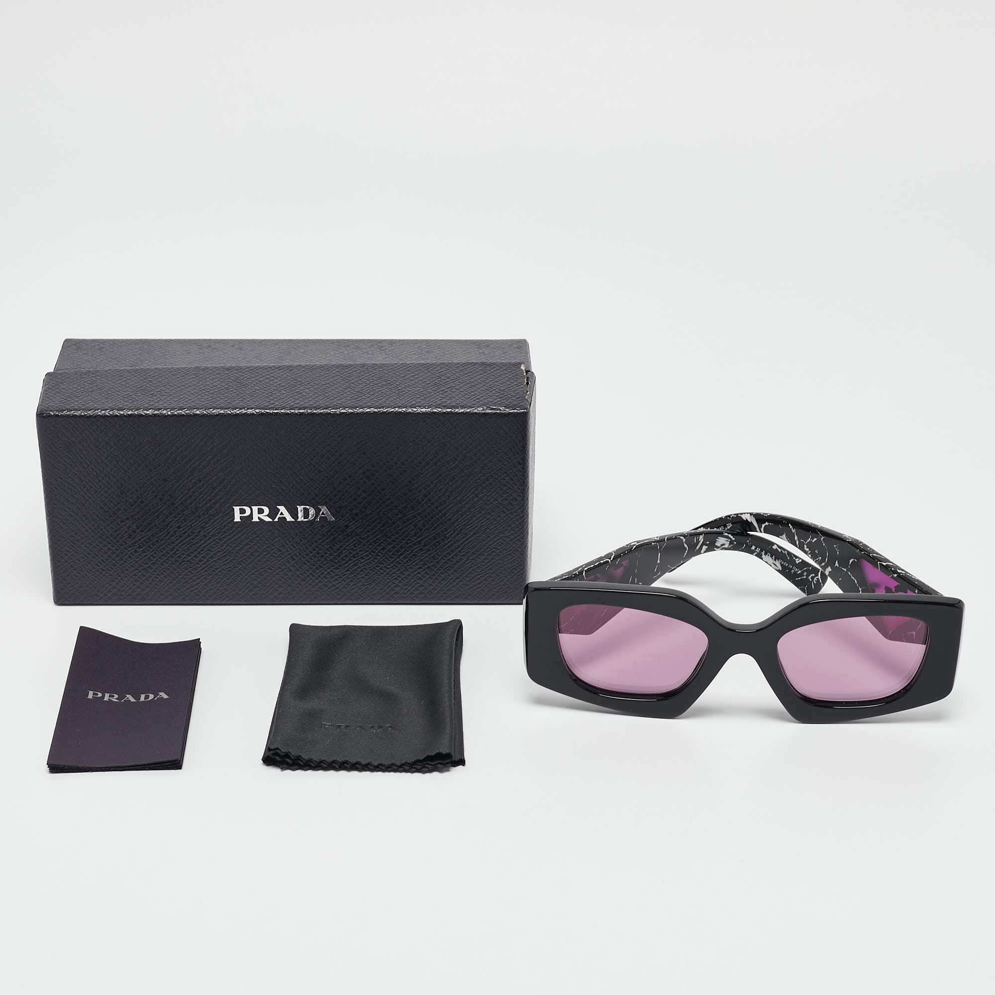 Prada Black/Purple SPR15Y Symbole Rectangle Sunglasses