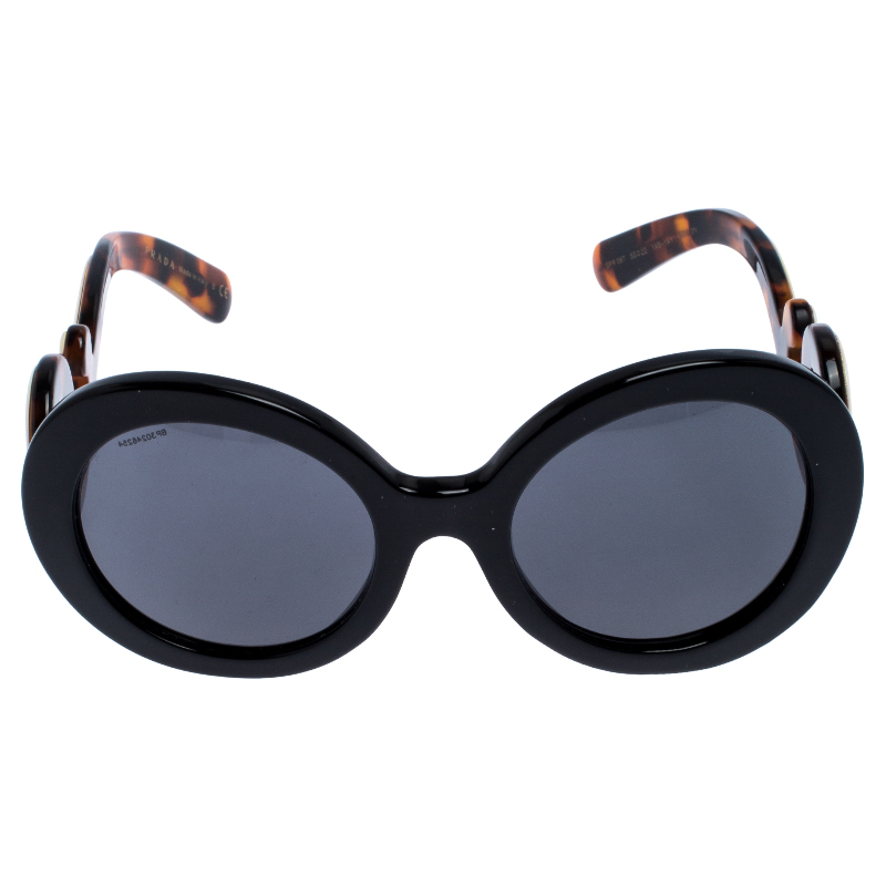 

Prada Black/Brown Tortoise SPR 08T Minimal Baroque Oval Sunglasses