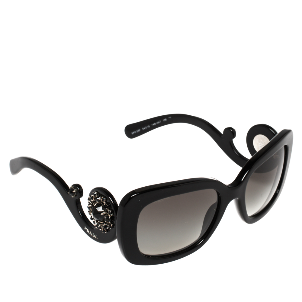Prada Black SPR33P Crystal Embellished Rectangular Sunglasses
