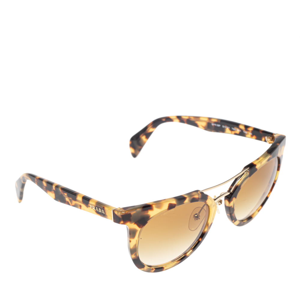 Prada Blonde Havana/ Brown Gradient SPR 08P Round Sunglasses