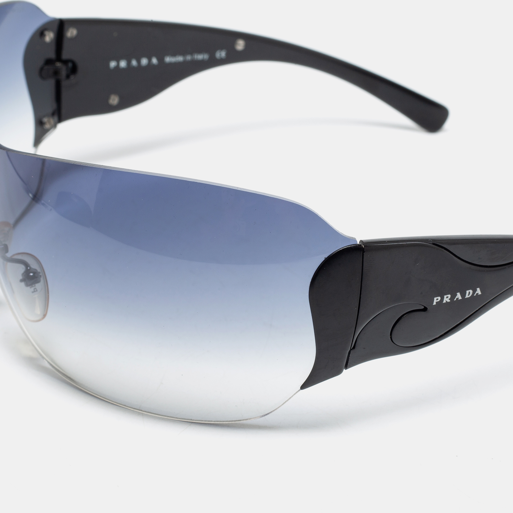 

Prada Black Gradient SPR 51G Rimless Shield Sunglasses