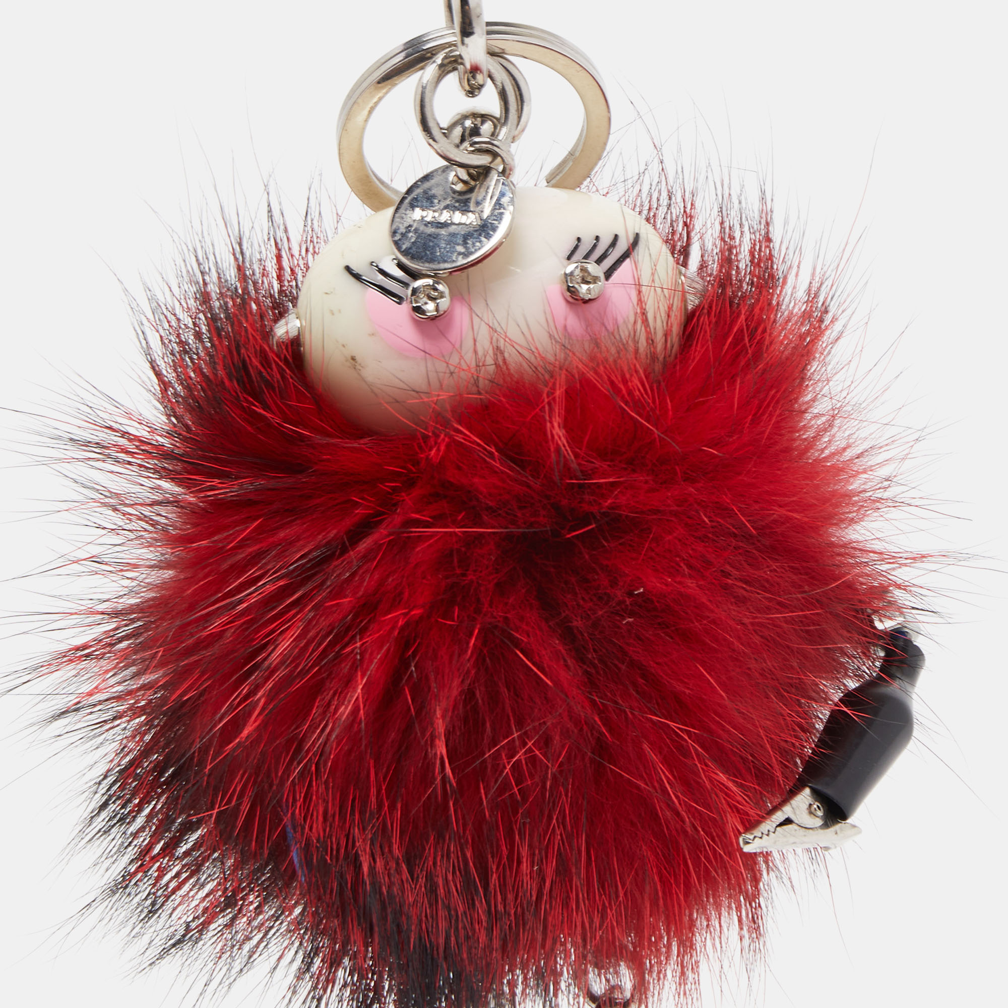 Prada Red Fur Trick Robot Keyring/Bag Charm