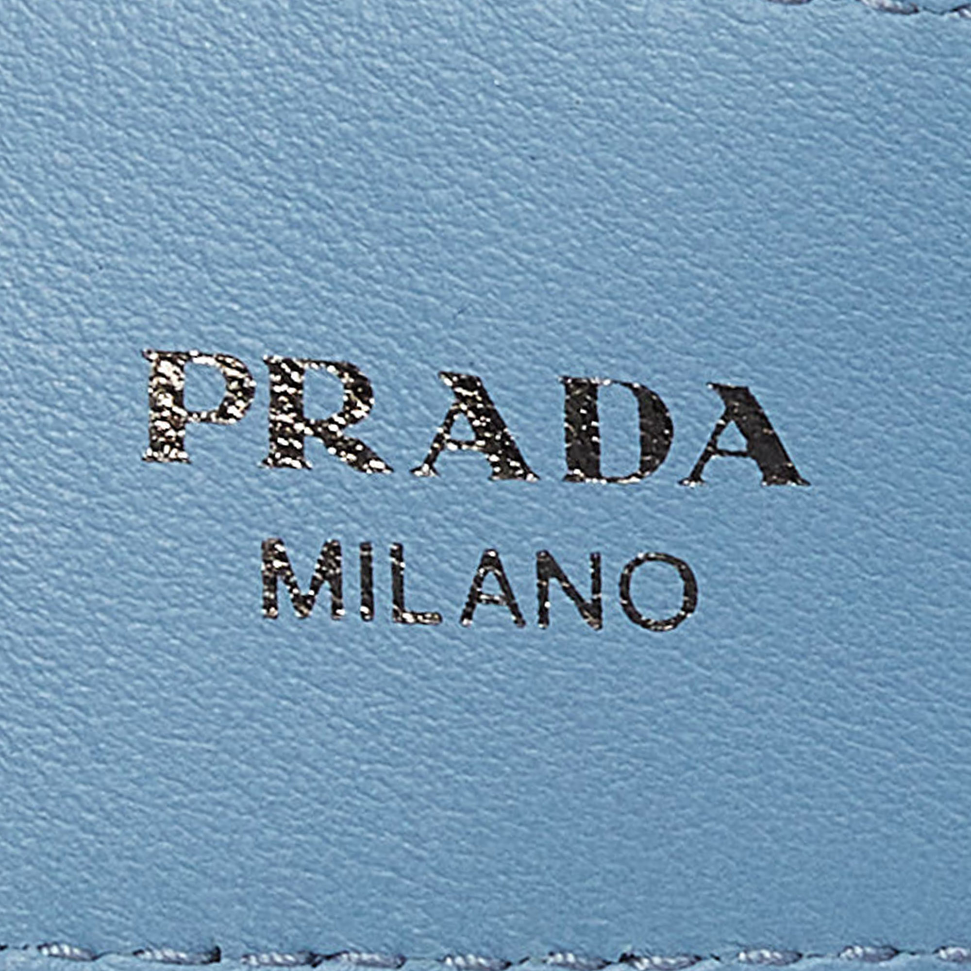 Prada Light Blue Saffiano Leather Crystals Embellished Shoulder Bag Strap