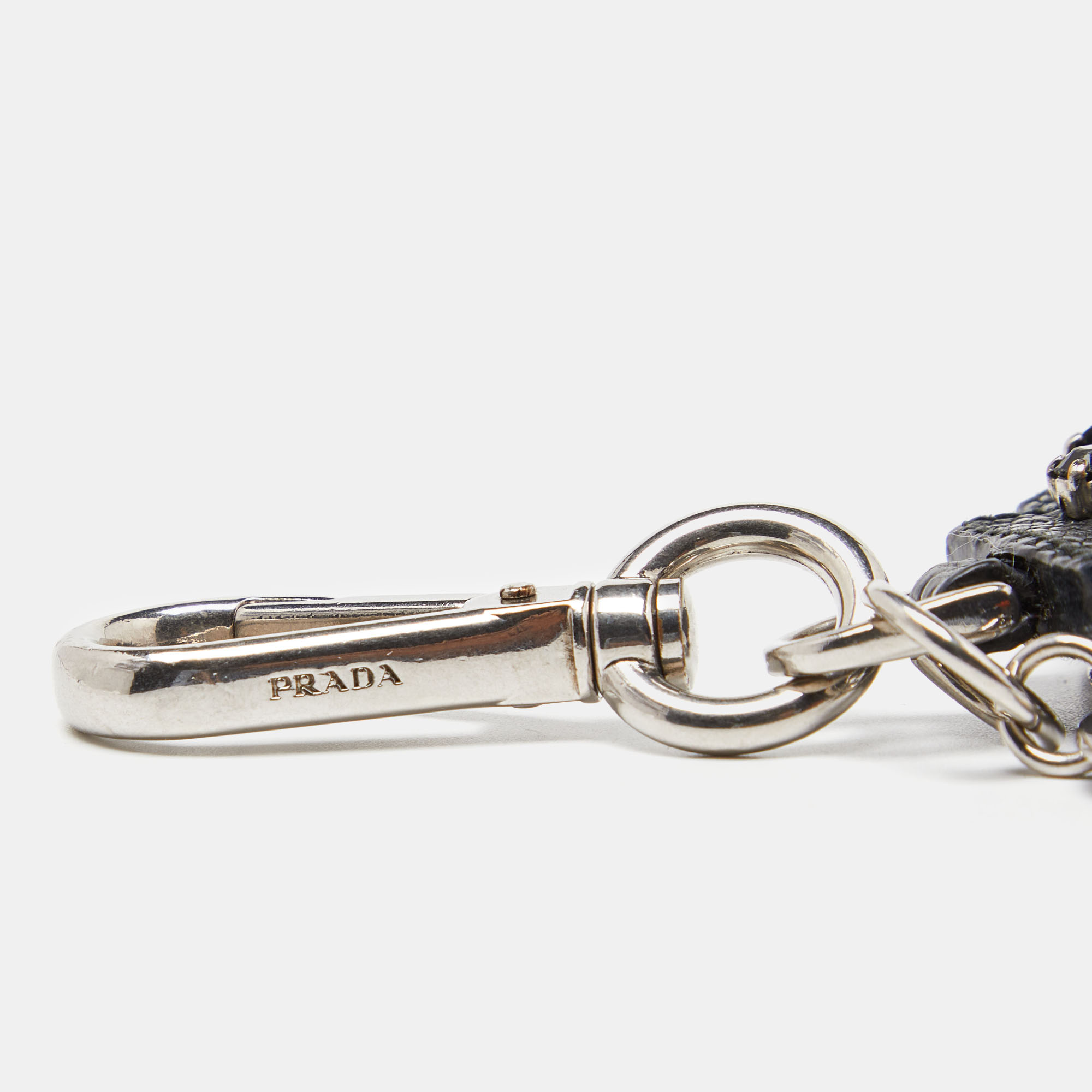 Prada Silver Tone Leather Robot Keychain Bag Charm