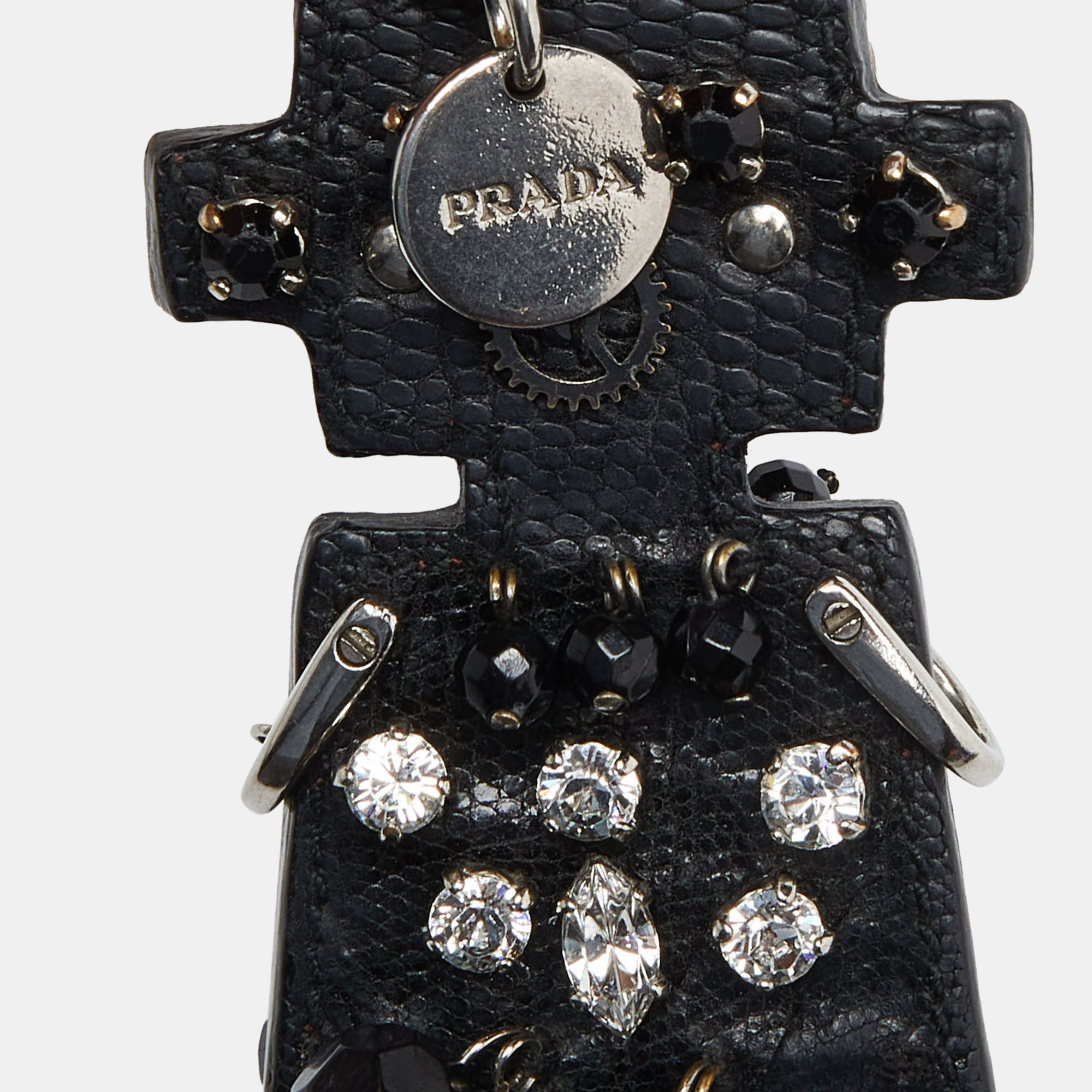 Prada Silver Tone Leather Robot Keychain Bag Charm