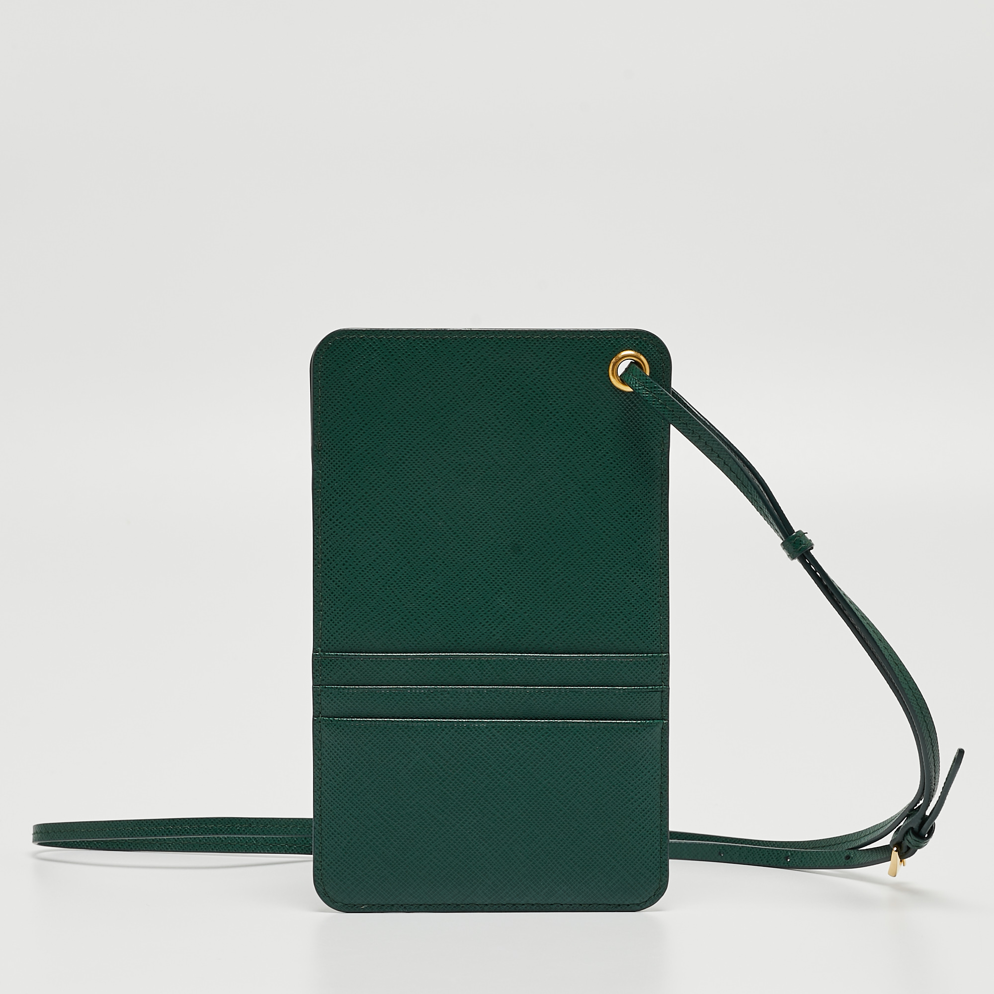 Prada Green Saffiano Leather Phone Strap Case