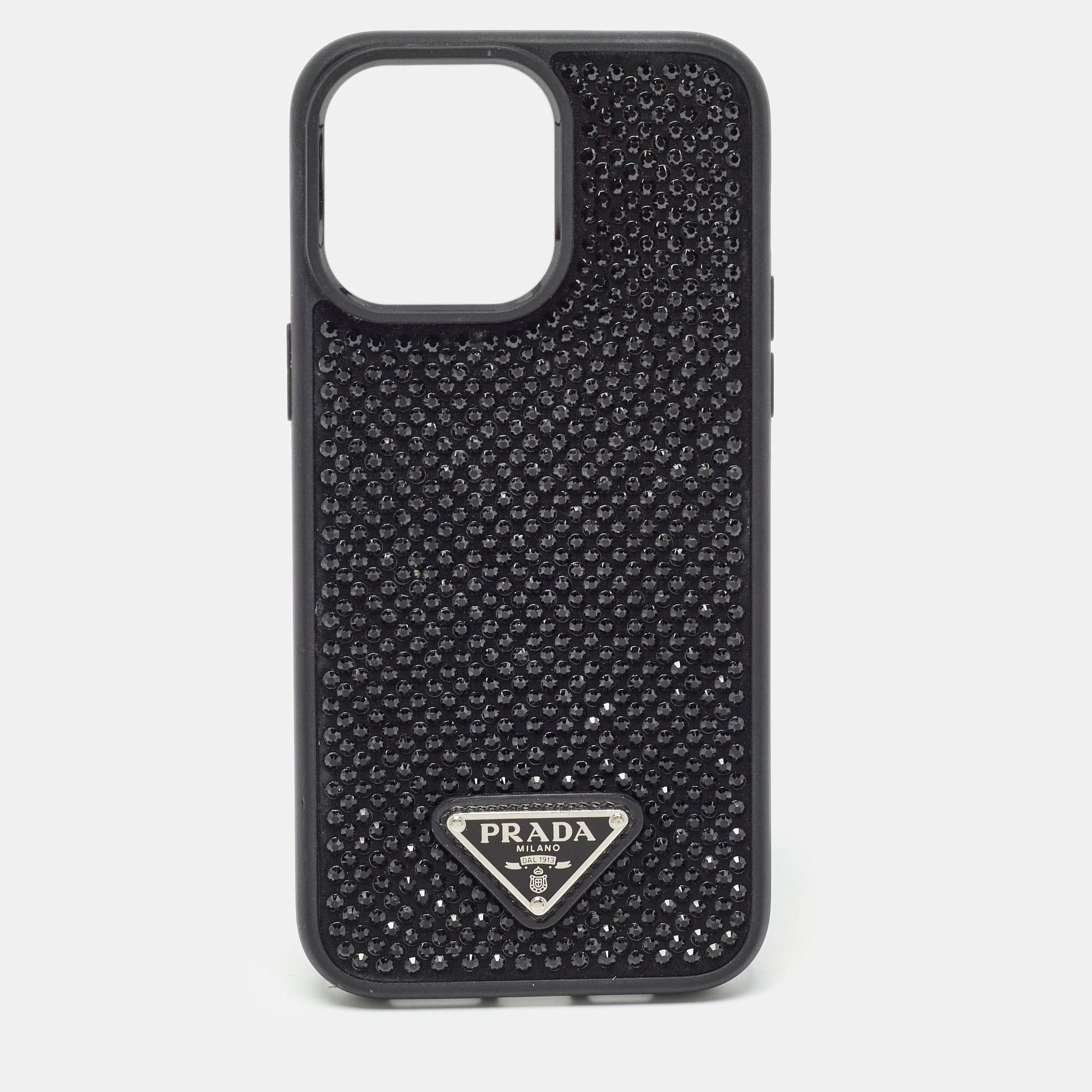 Prada black rubber crystals embellished iphone 14 pro case