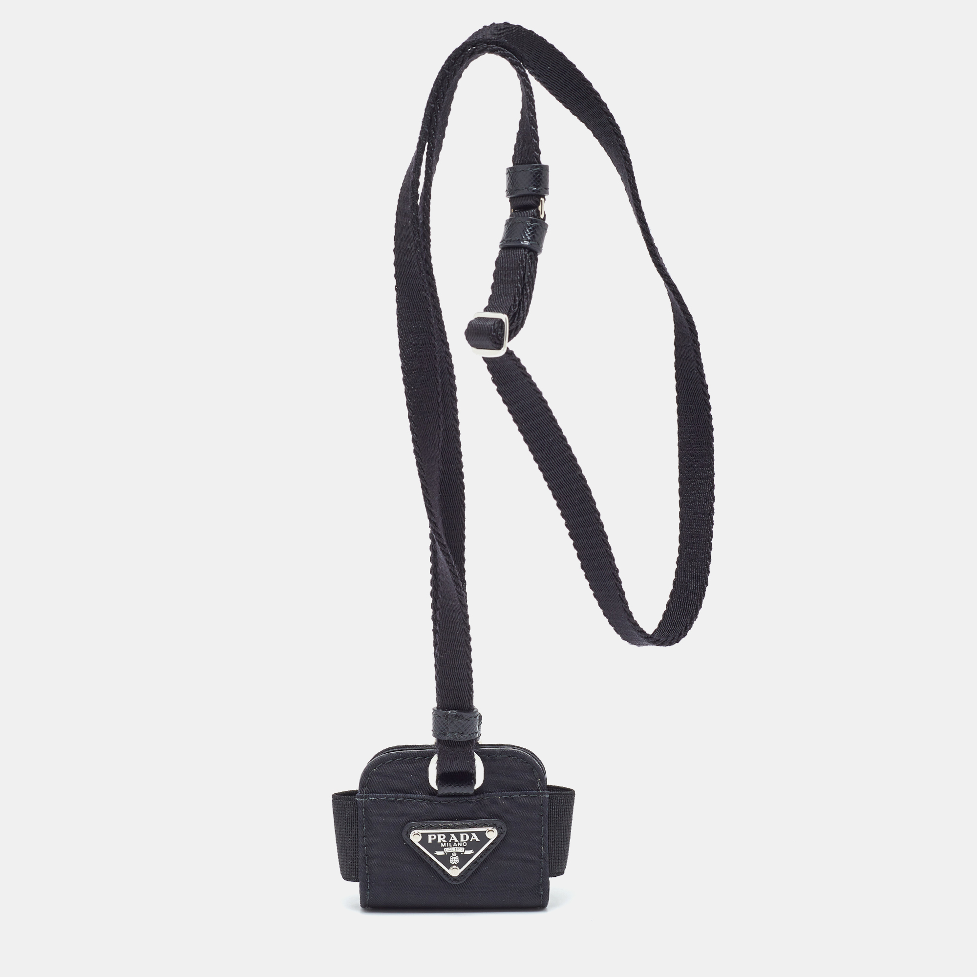 Prada black nylon airpods pro case with adjustable strap