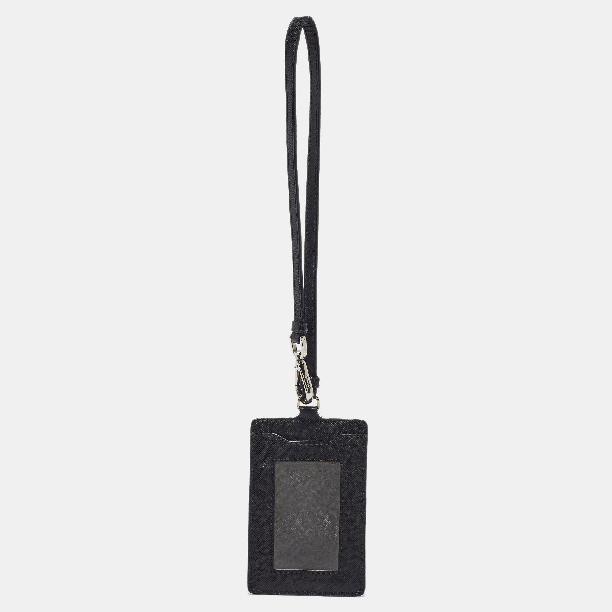 Prada black saffiano leather badge holder