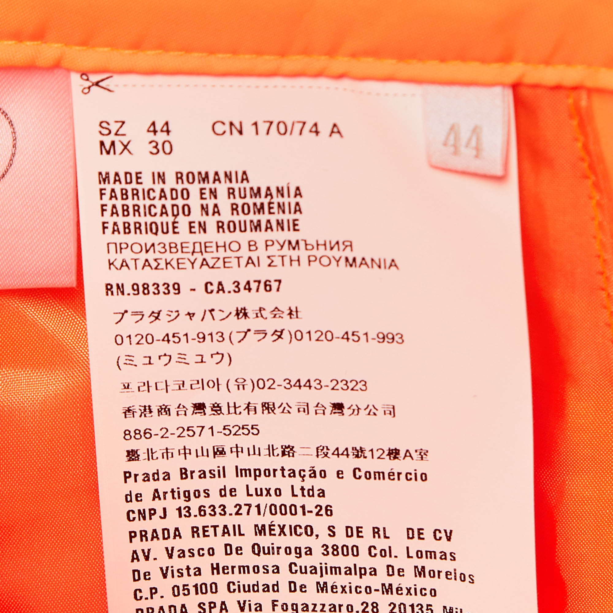 Prada Florescent Orange Synthetic Loose Fit Pants M