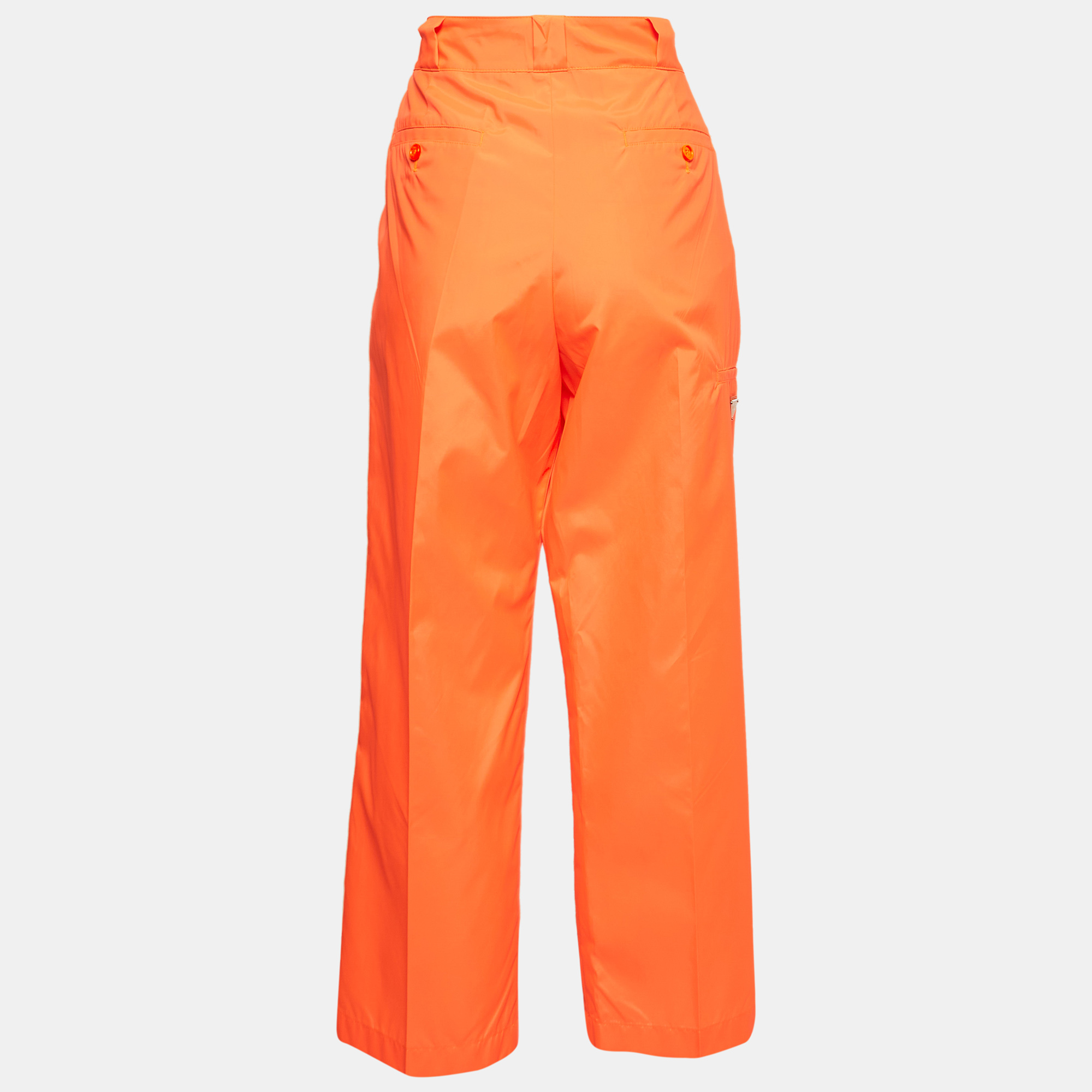 Prada Florescent Orange Synthetic Loose Fit Pants M