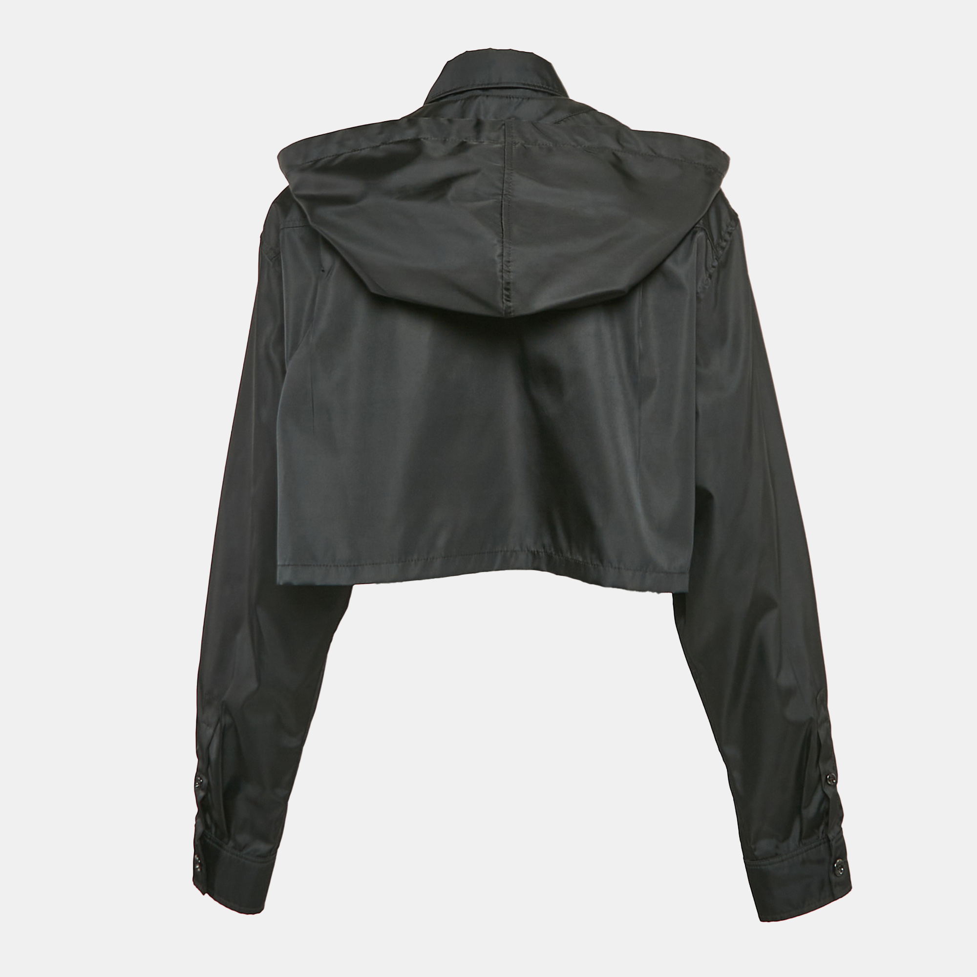 Prada Black Nylon Hooded Crop Jacket L