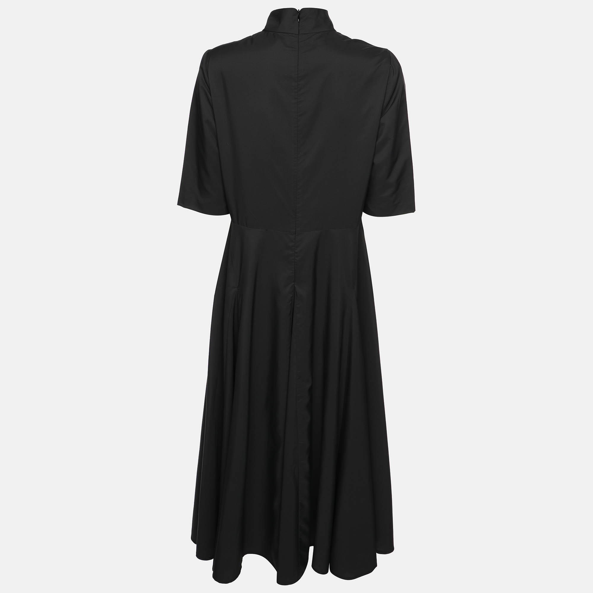 Prada Black Nylon Half Sleeve Midi Dress L