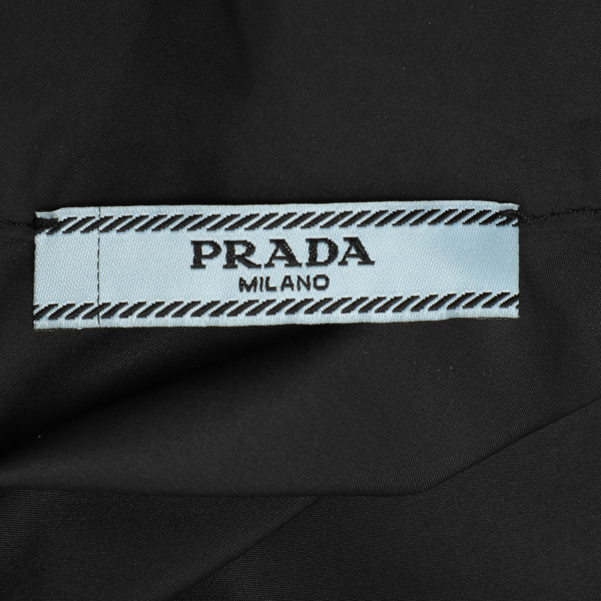 Prada Black Nylon Half Sleeve Midi Dress L