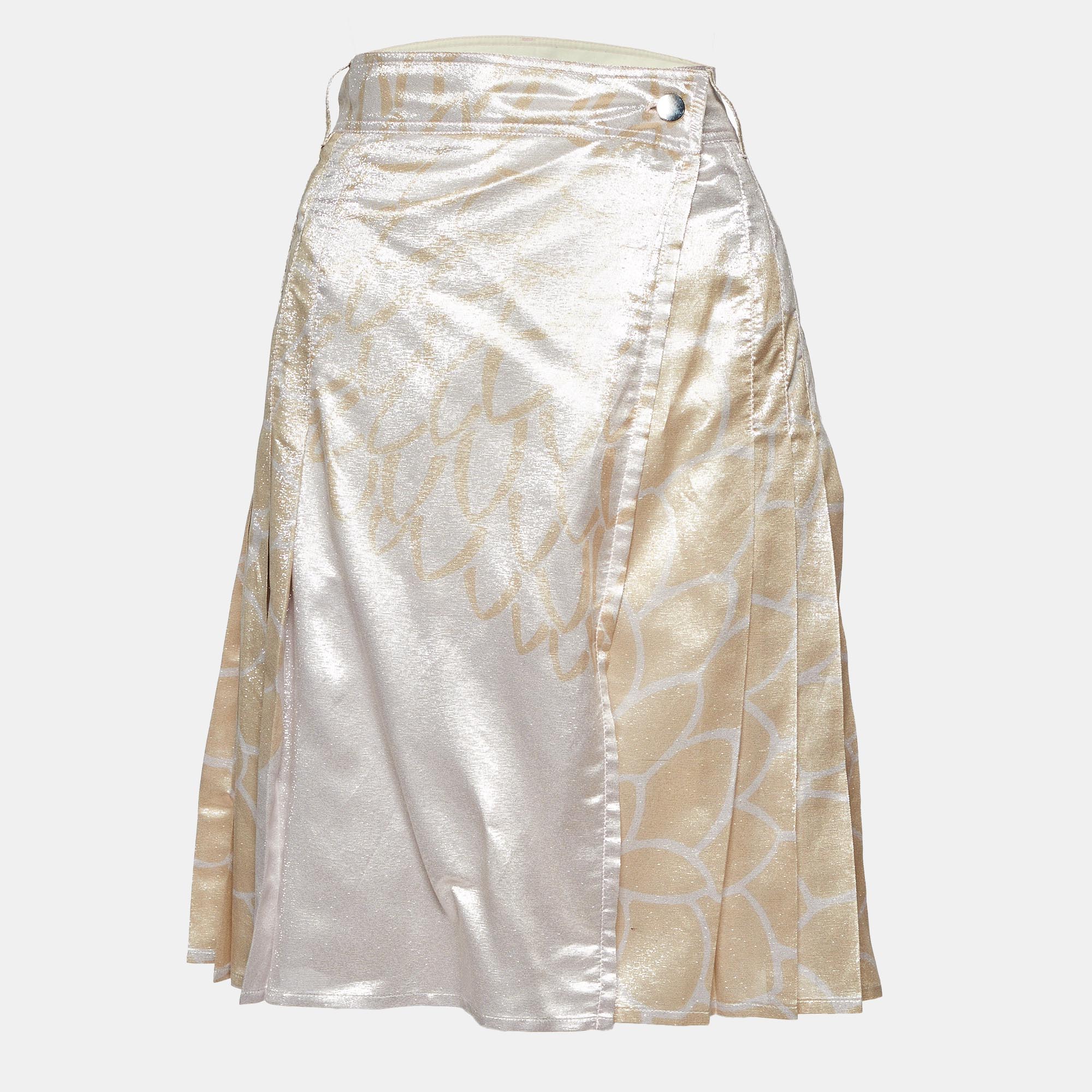 Prada Metallic Lurex Silk Blend Pleated Mini Skirt M