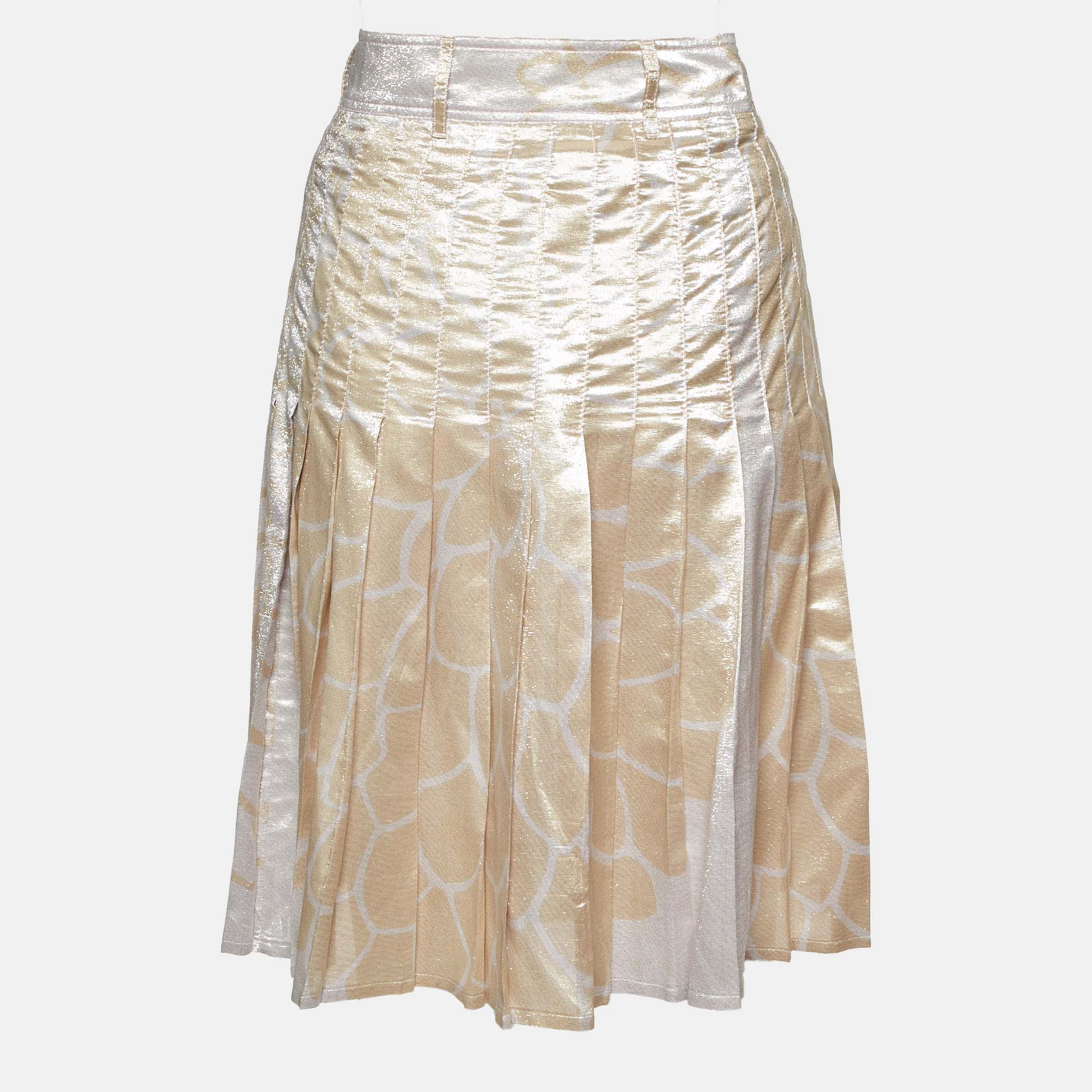 Prada Metallic Lurex Silk Blend Pleated Mini Skirt M