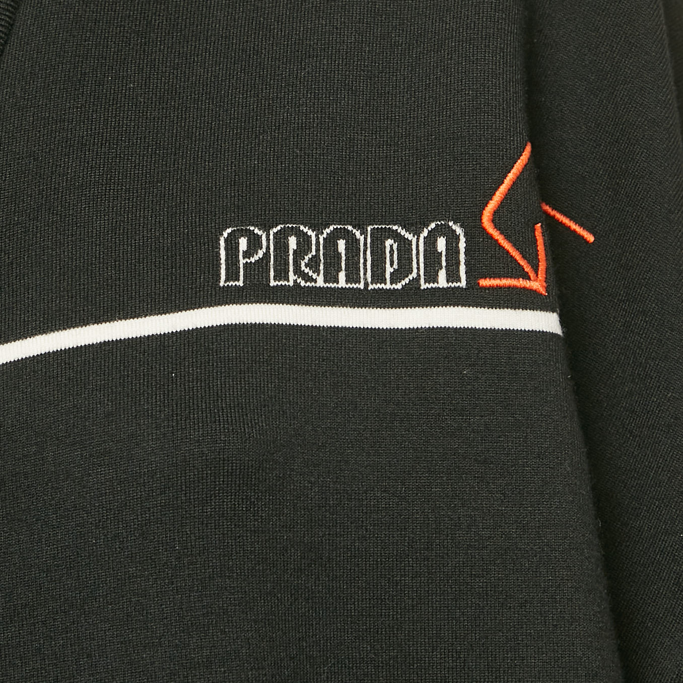 Prada Black Logo Intarsia Wool Knit Long Cardigan S