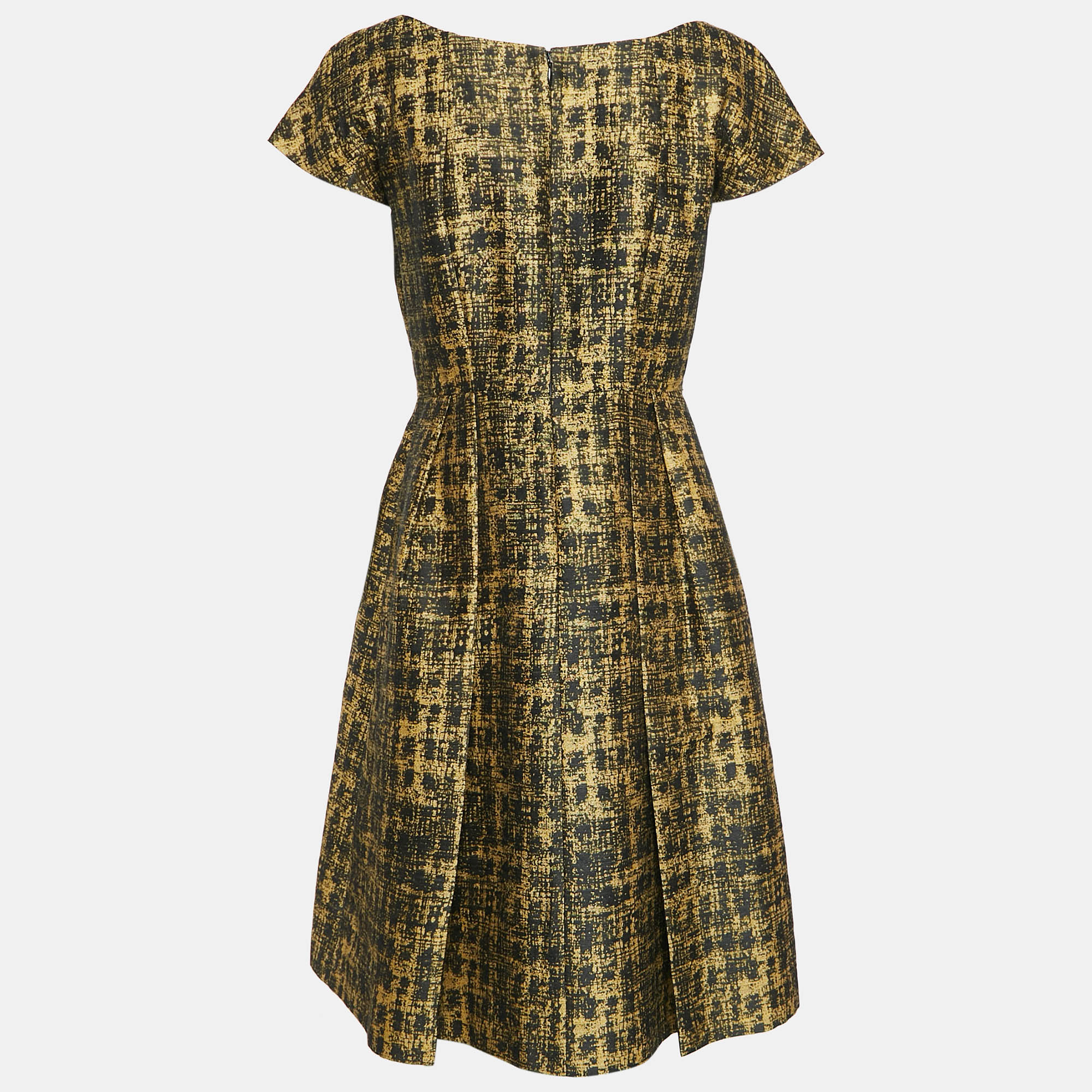 Prada Yellow/Black Abstract Jacquard Pleated Short Dress M