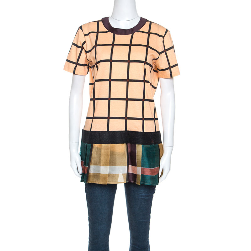 Image of Prada Multicolor Printed Cotton Silk Peplum Detail Tunic Top L