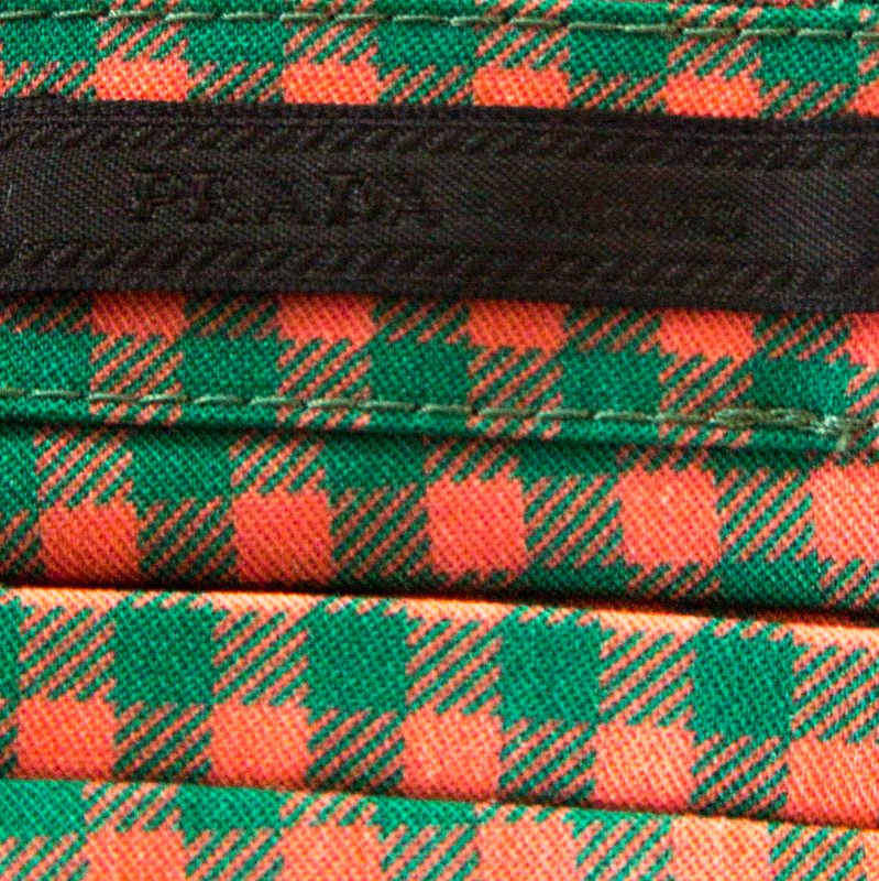 Prada Green And Peach Checkered Wool Blend Fitted Trousers M