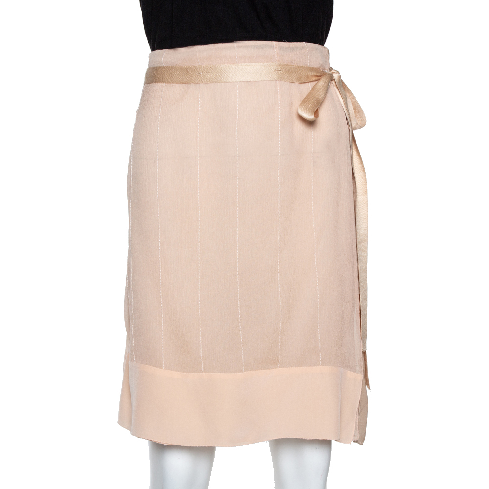 Image of Prada Beige Crepe & Mesh Sheer A-Line Skirt M