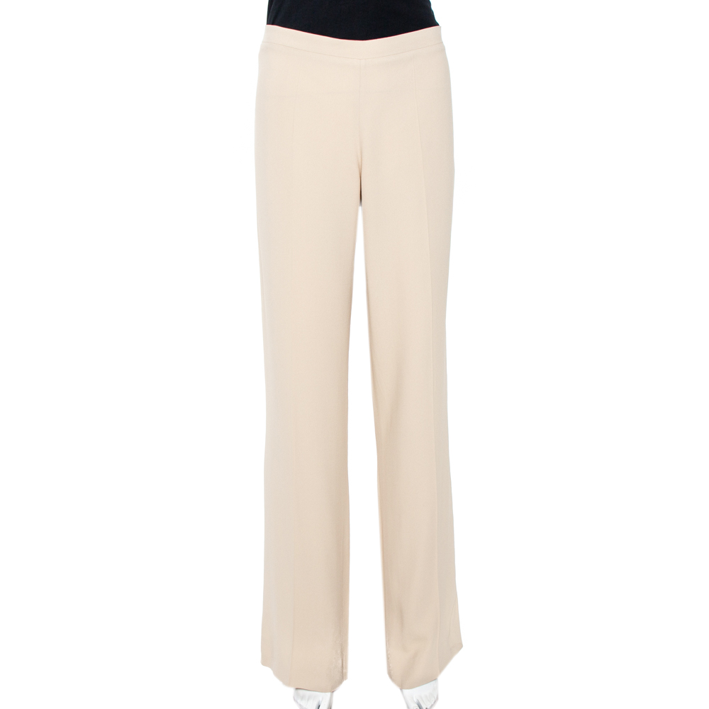 Image of Prada Beige Silk Blend Flared Crepe Trousers L