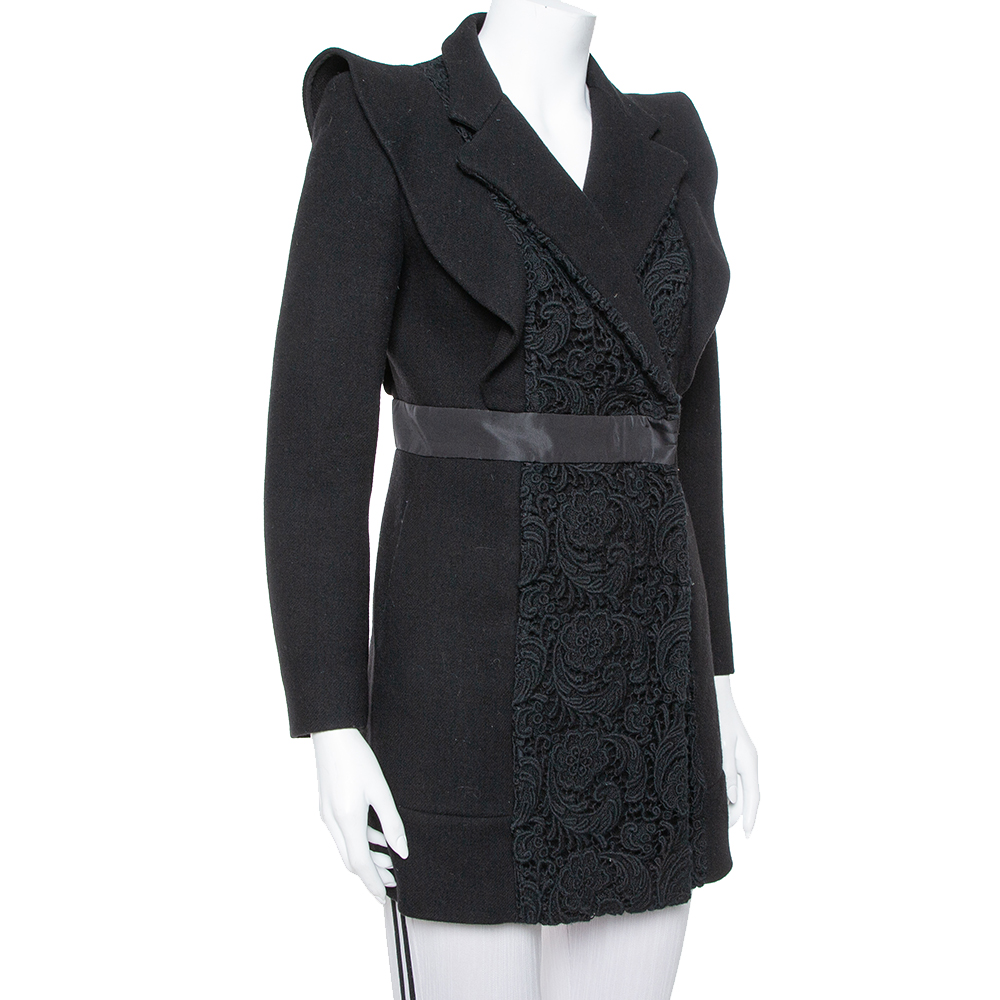 Prada Black Wool & Lace Paneled Coat S