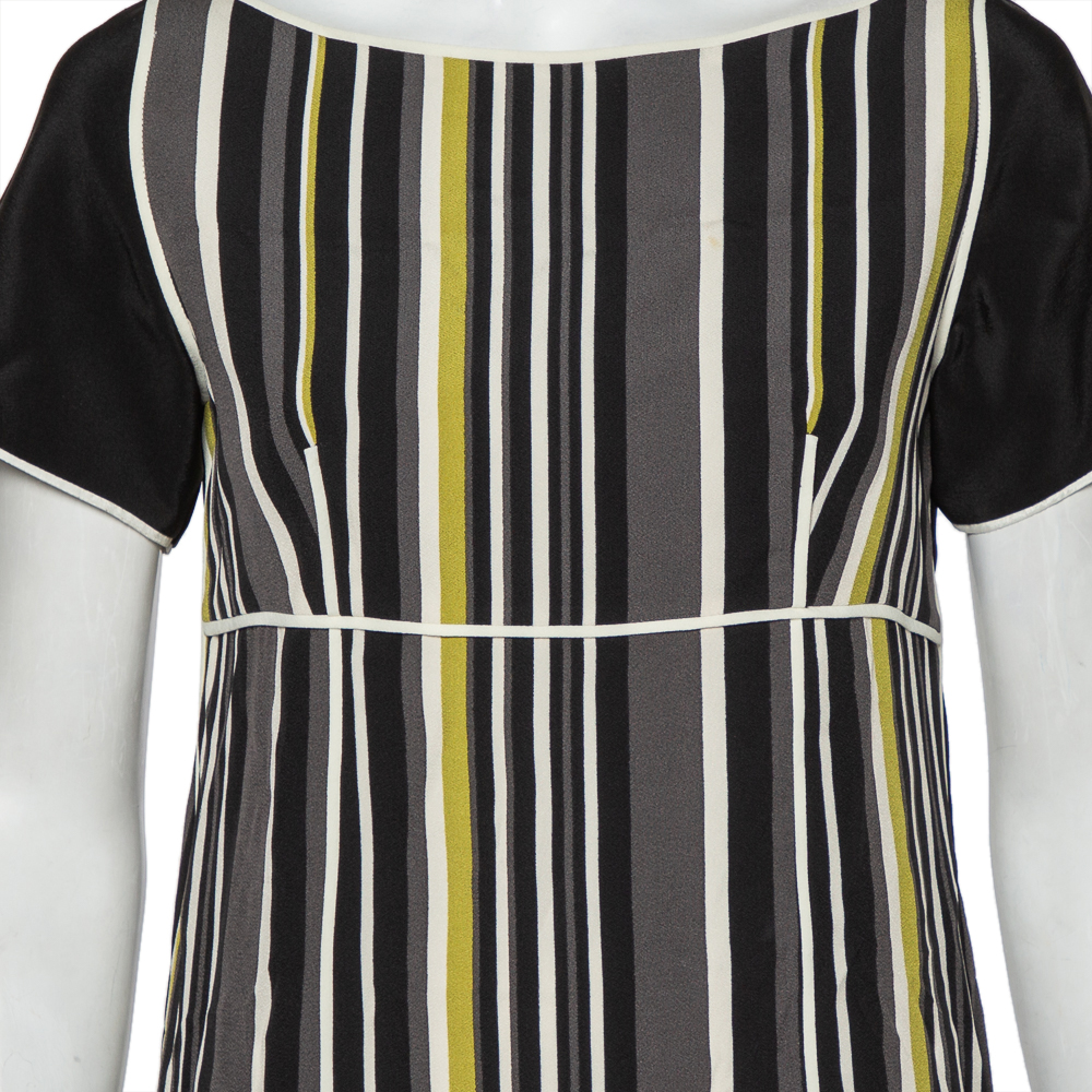 Prada Multicolor Striped Crepe Midi Dress M