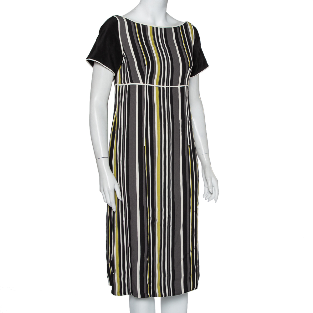 Prada Multicolor Striped Crepe Midi Dress M