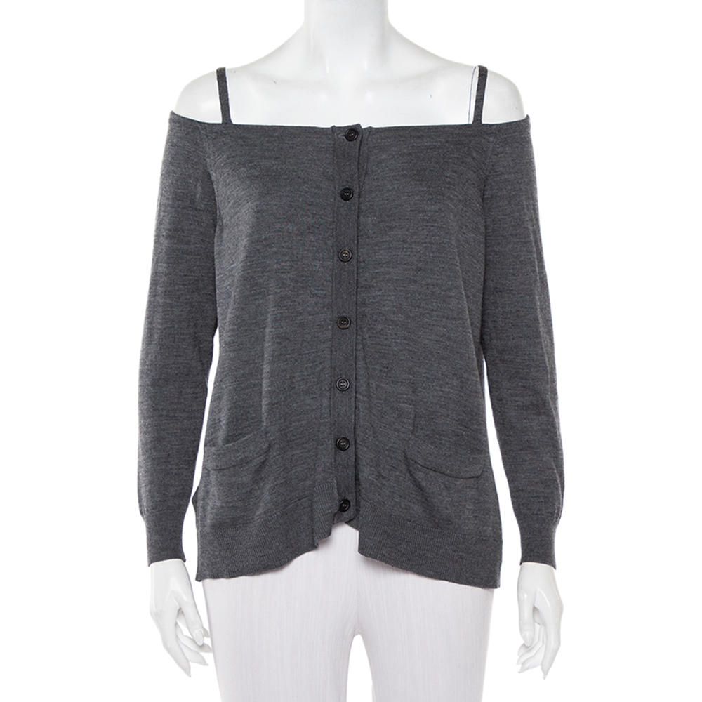 Prada Grey Wool Button Front Cold Shoulder Cardigan S