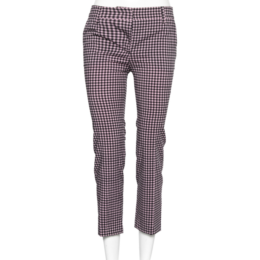 Prada Pink And Black Checkered Wool Trousers M