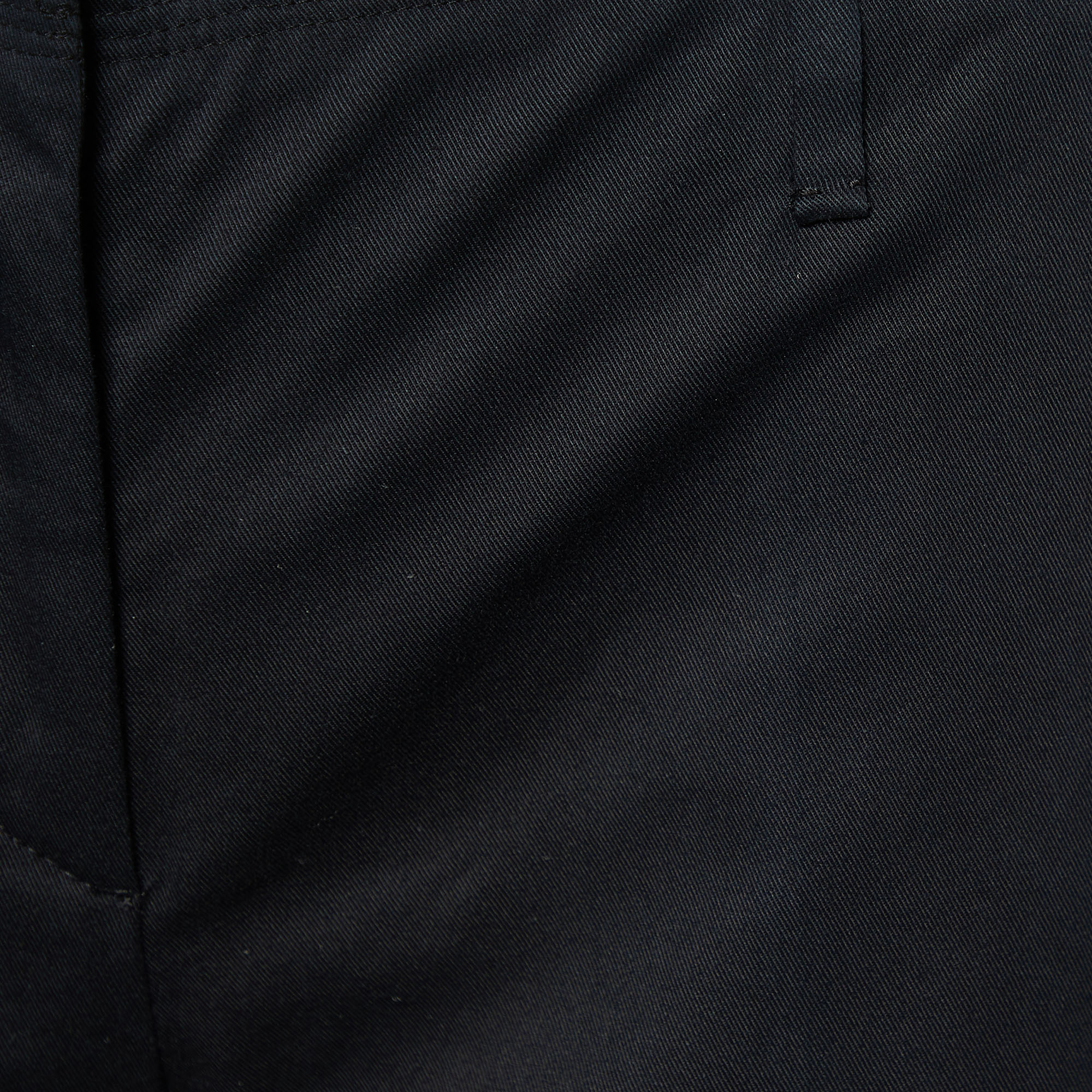 Prada Navy Blue Cotton Frayed Waist Detail Pants M