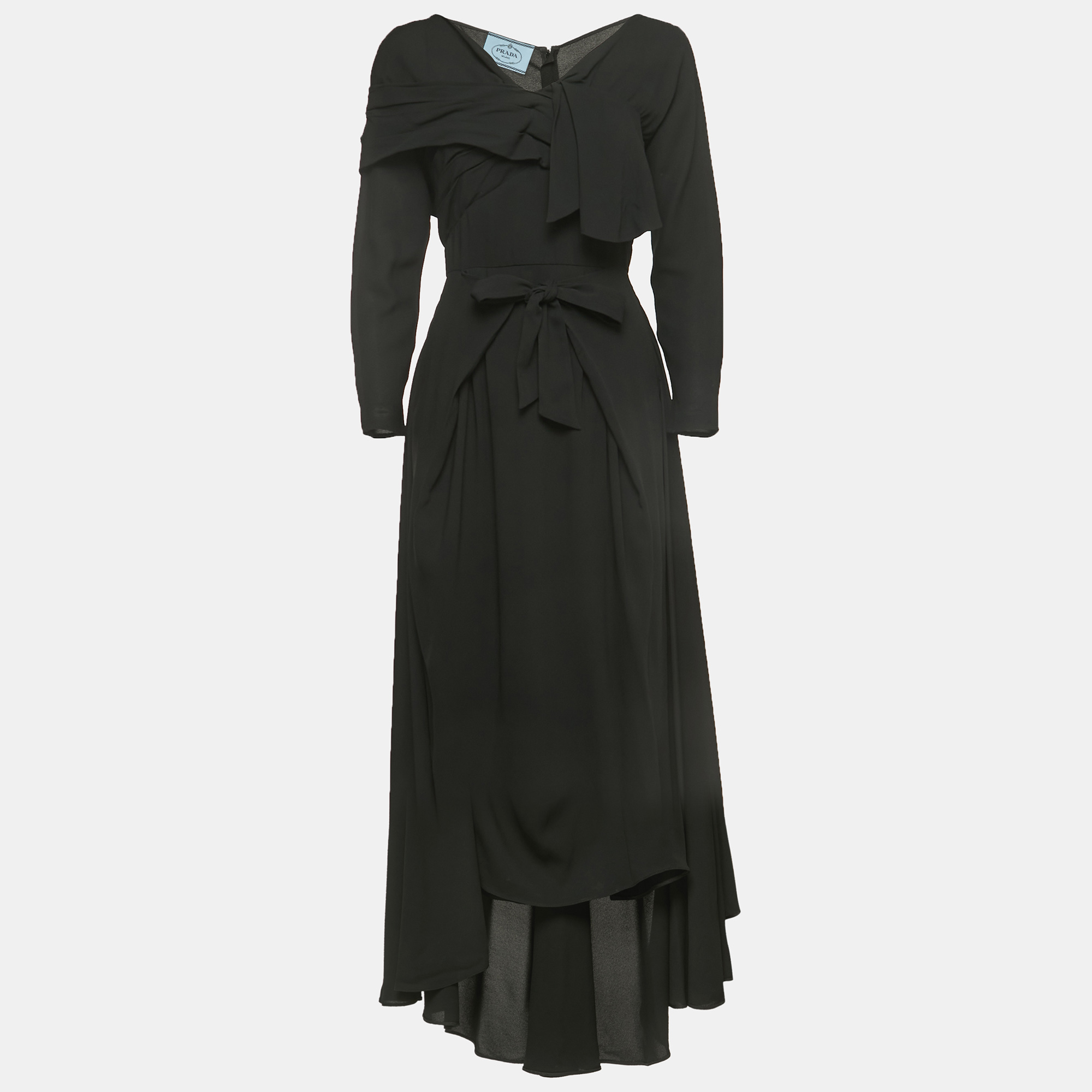 Prada Black Georgette Draped Maxi Dress S